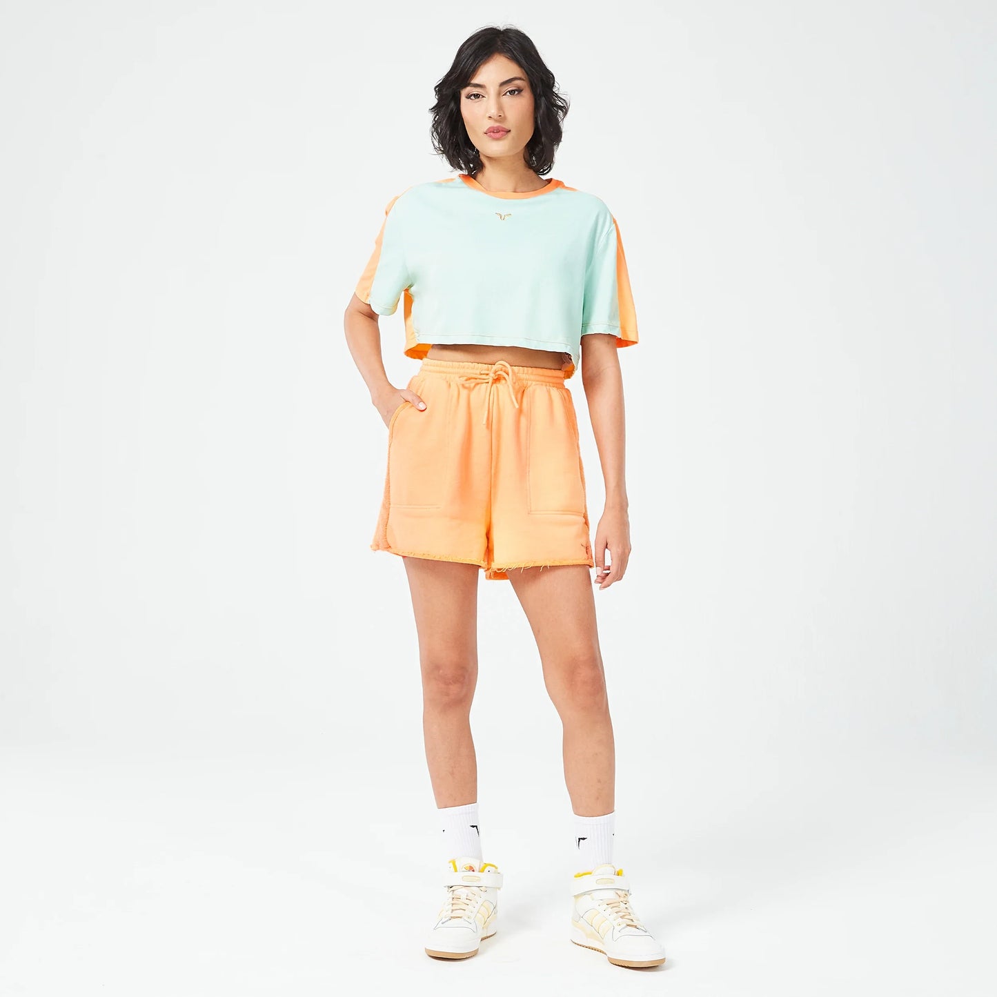 تيشيرت كروب ريتروجراد - سماوي فاتح مارل / برتقالي شيفون مارل