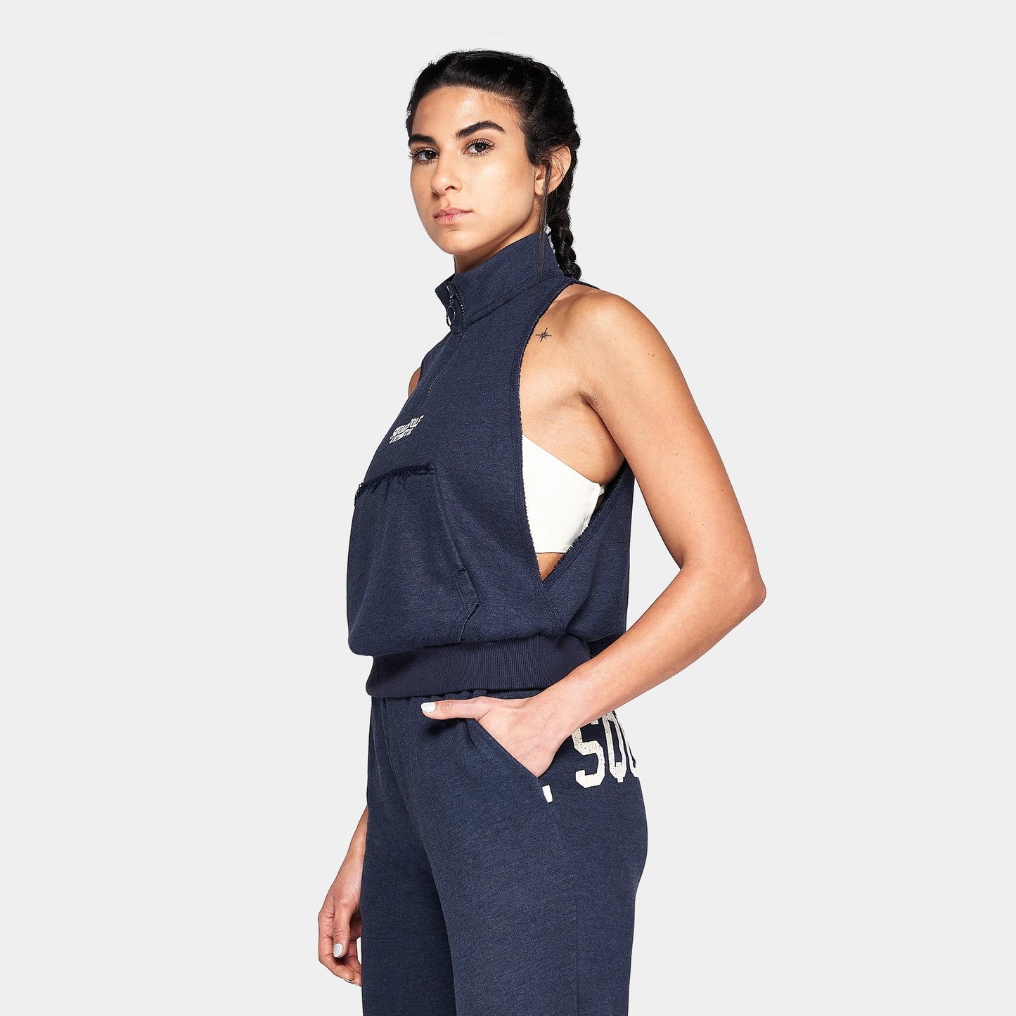 تيشيرت دون أكمام بسحاب - كحلي مارل