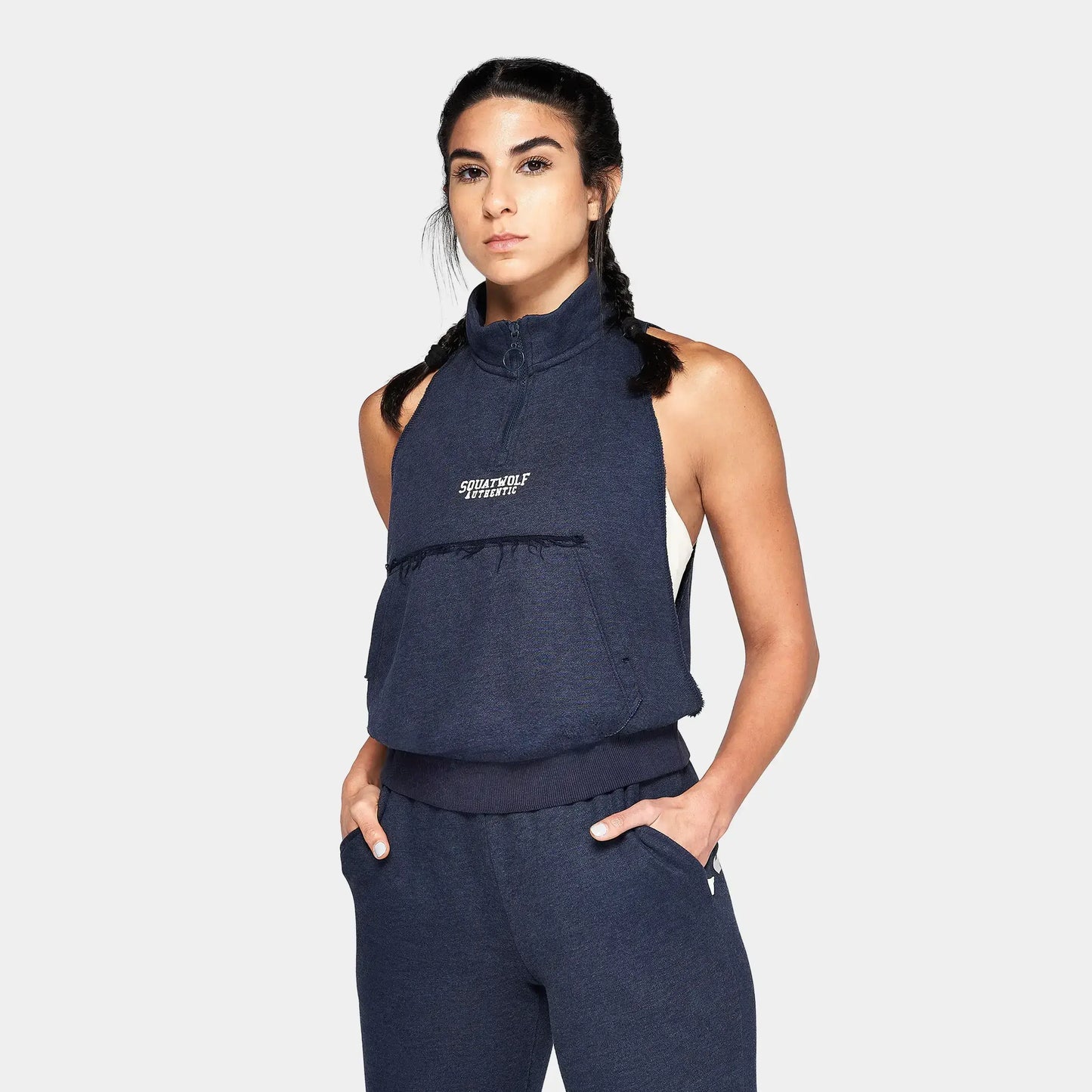 تيشيرت دون أكمام بسحاب - كحلي مارل