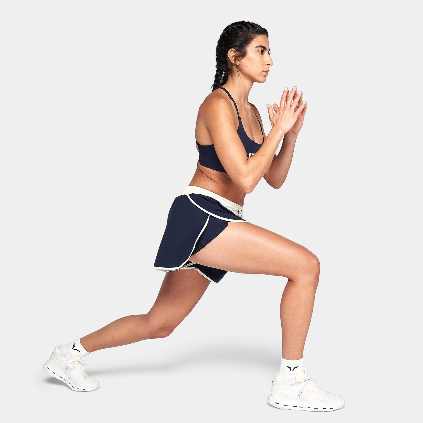 شورت بحواف شريطية 2 في 1- كحلي