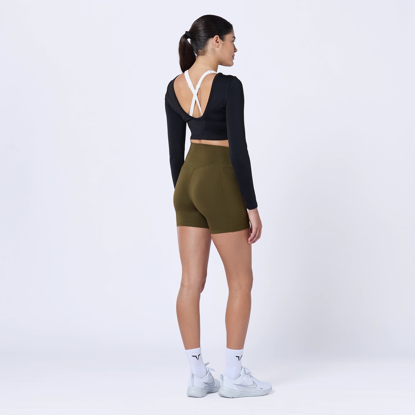 شورت بخصر مرتفع 5" - زيتوني داكن