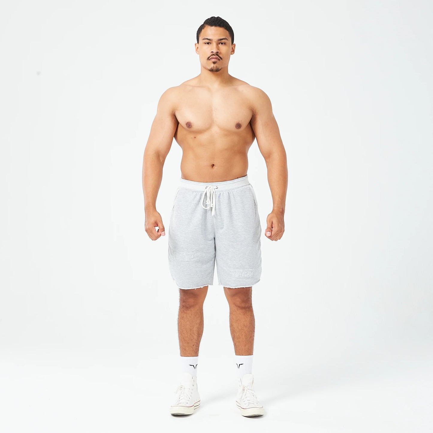 Golden Era Ripped Shorts - Light Grey Marl