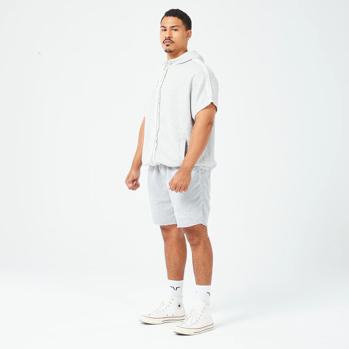 Golden Era Ripped Shorts - Light Grey Marl