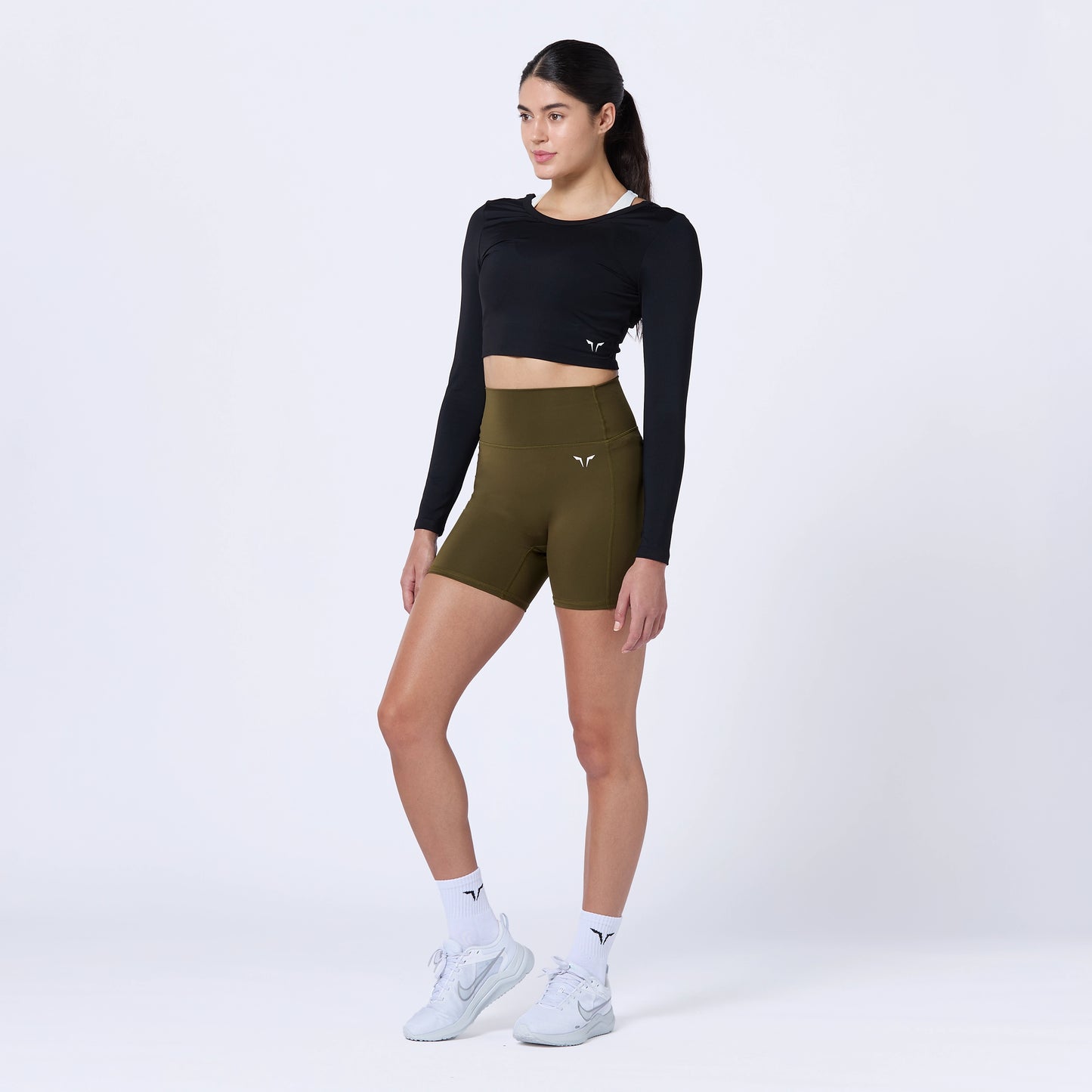 شورت بخصر مرتفع 5" - زيتوني داكن