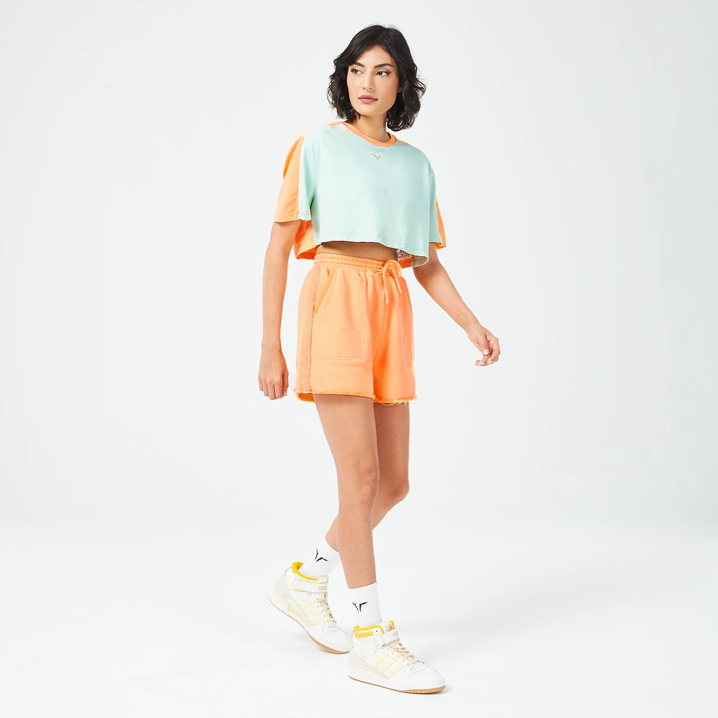 تيشيرت كروب ريتروجراد - سماوي فاتح مارل / برتقالي شيفون مارل