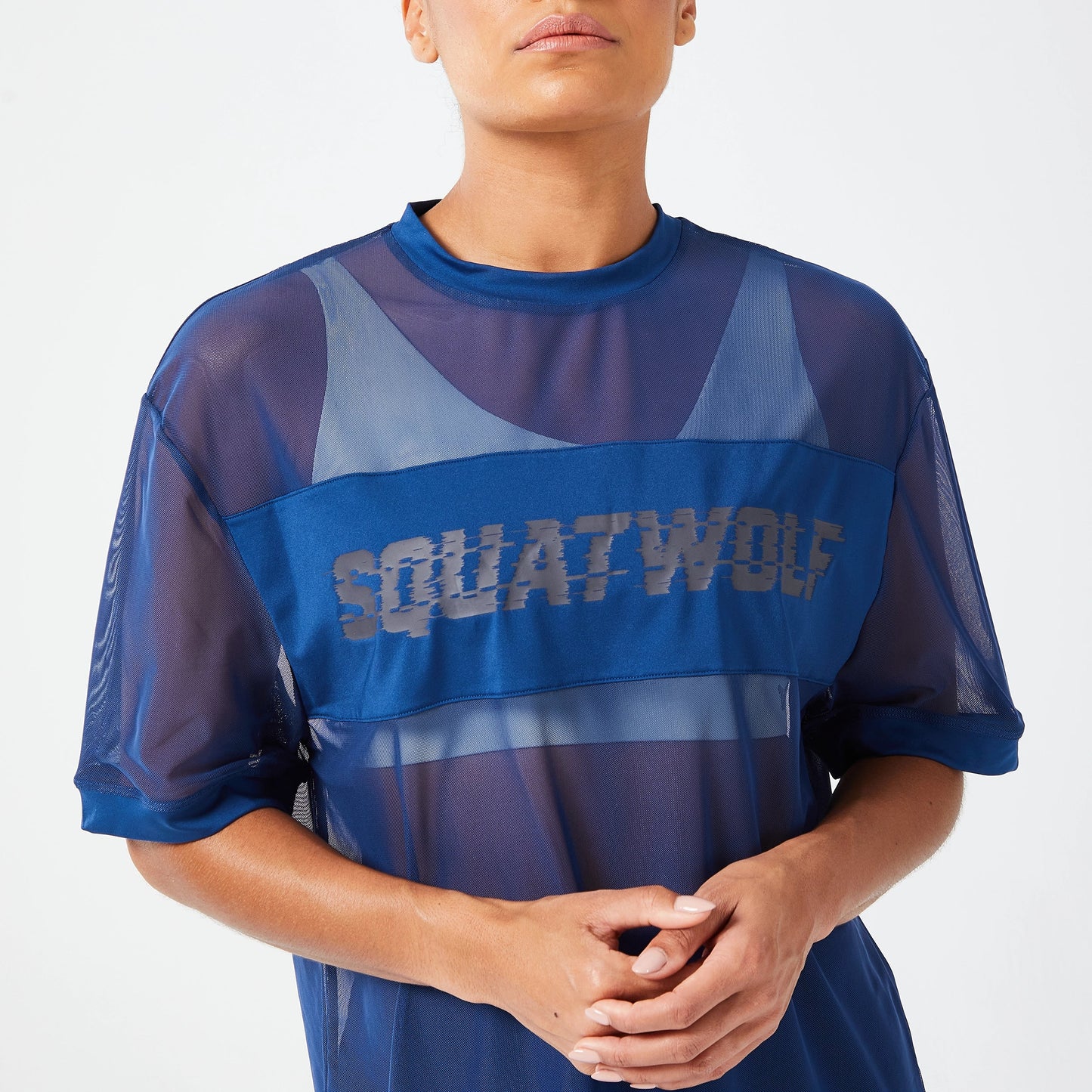 تيشيرت جليتش من قماش شبكي - ازرق داكن