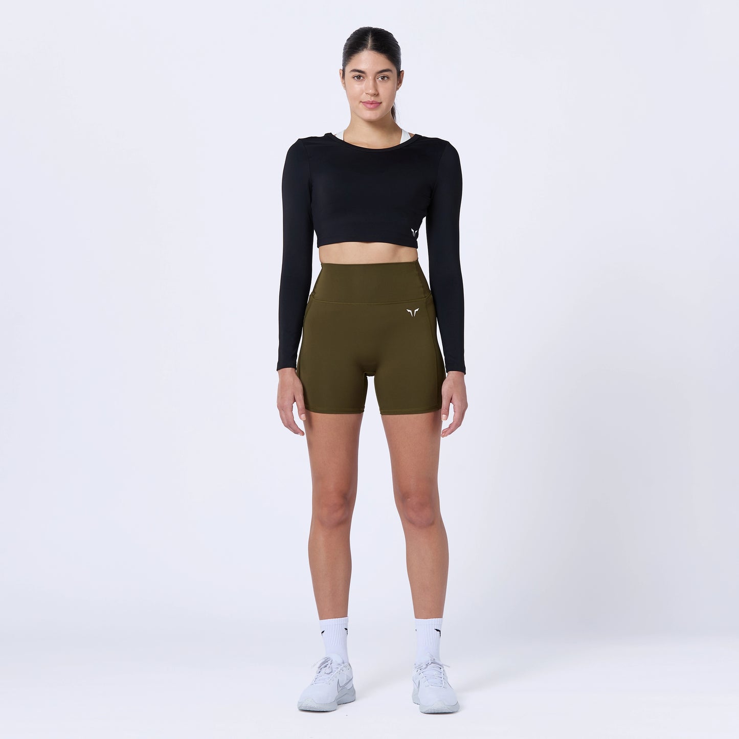 شورت بخصر مرتفع 5" - زيتوني داكن