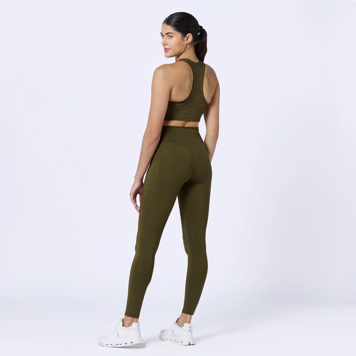 ليقنز بخصر مرتفع 27" - زيتوني داكن