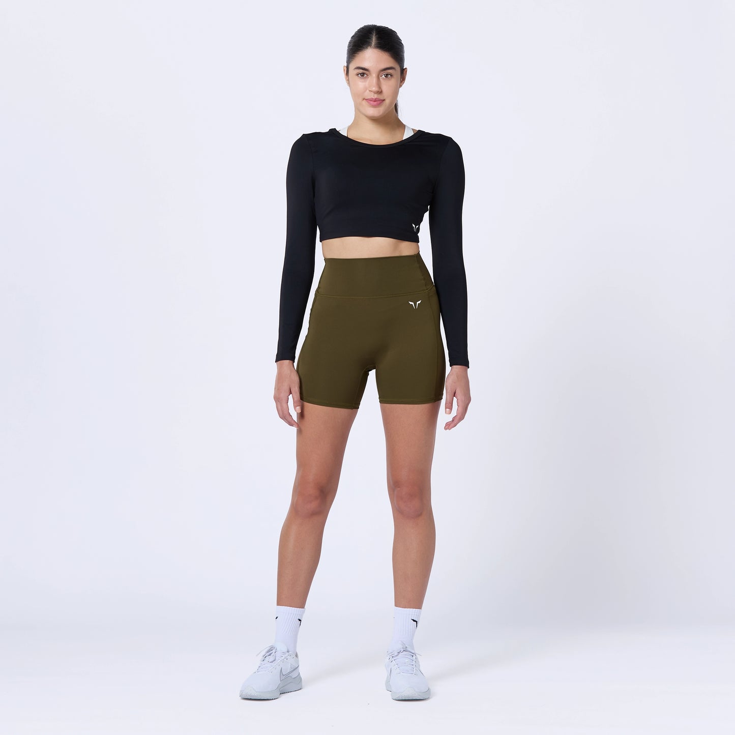 شورت بخصر مرتفع 5" - زيتوني داكن