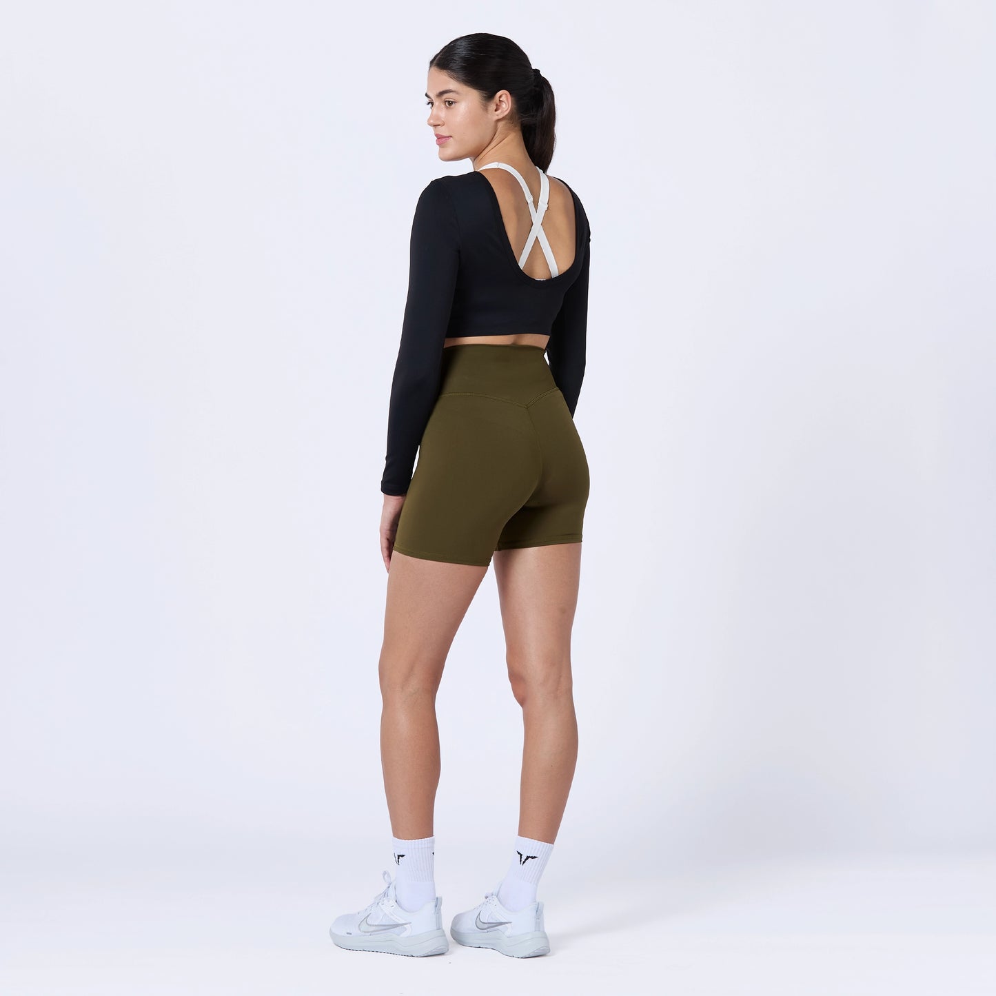 شورت بخصر مرتفع 5" - زيتوني داكن