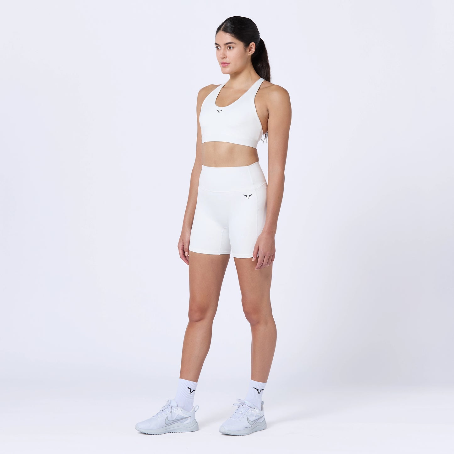 شورت بخصر مرتفع 5" - أبيض لؤلؤي