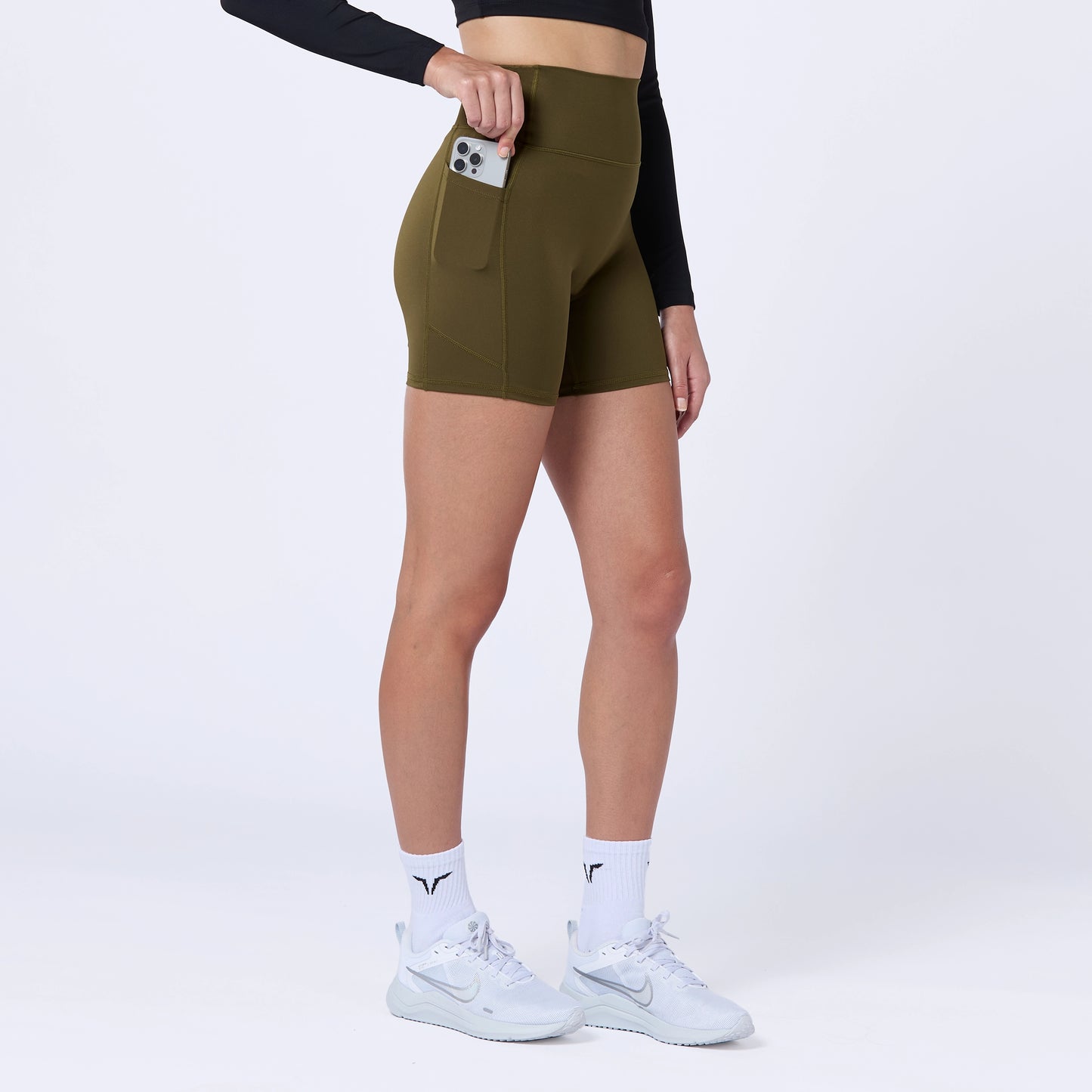 شورت بخصر مرتفع 5" - زيتوني داكن