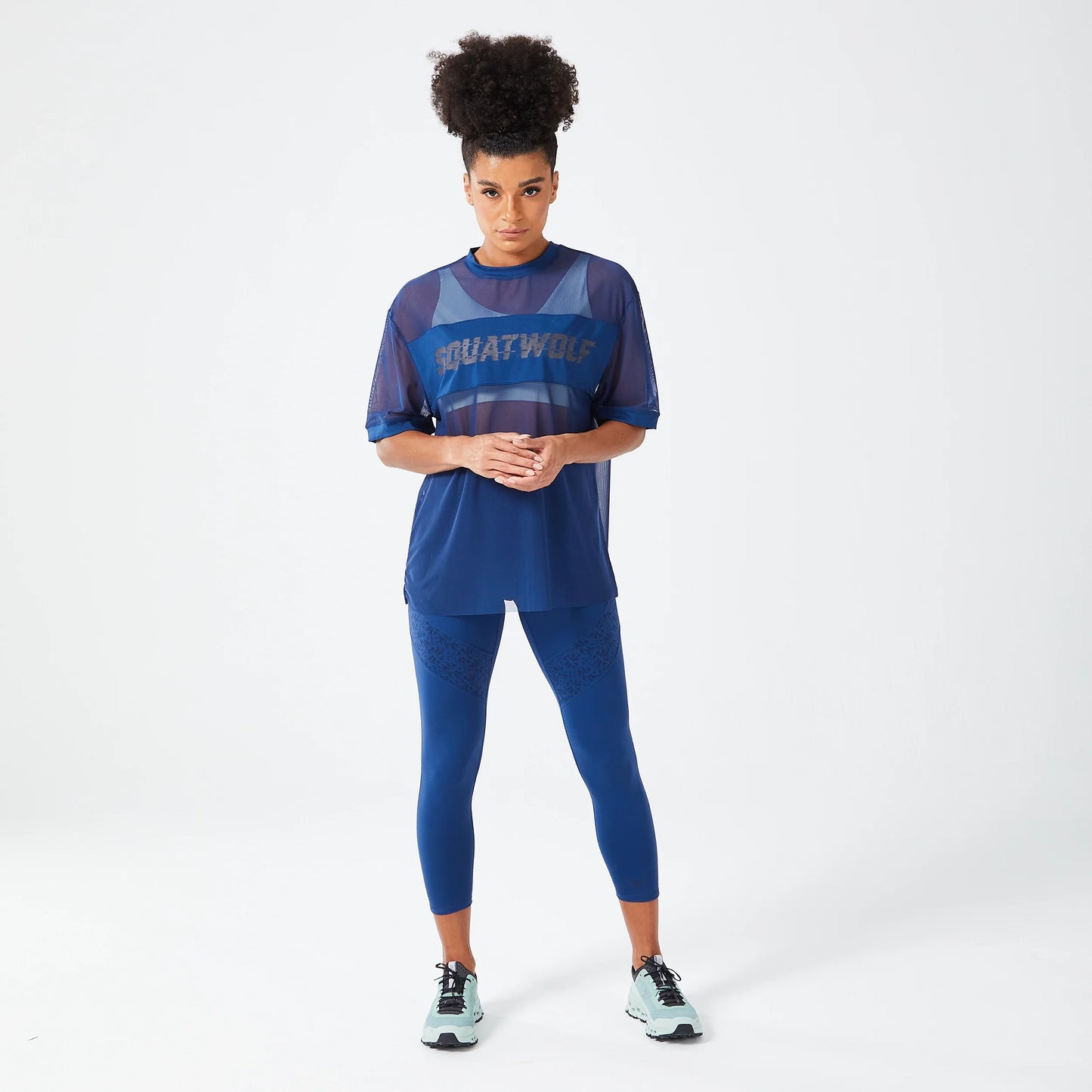 تيشيرت جليتش من قماش شبكي - ازرق داكن