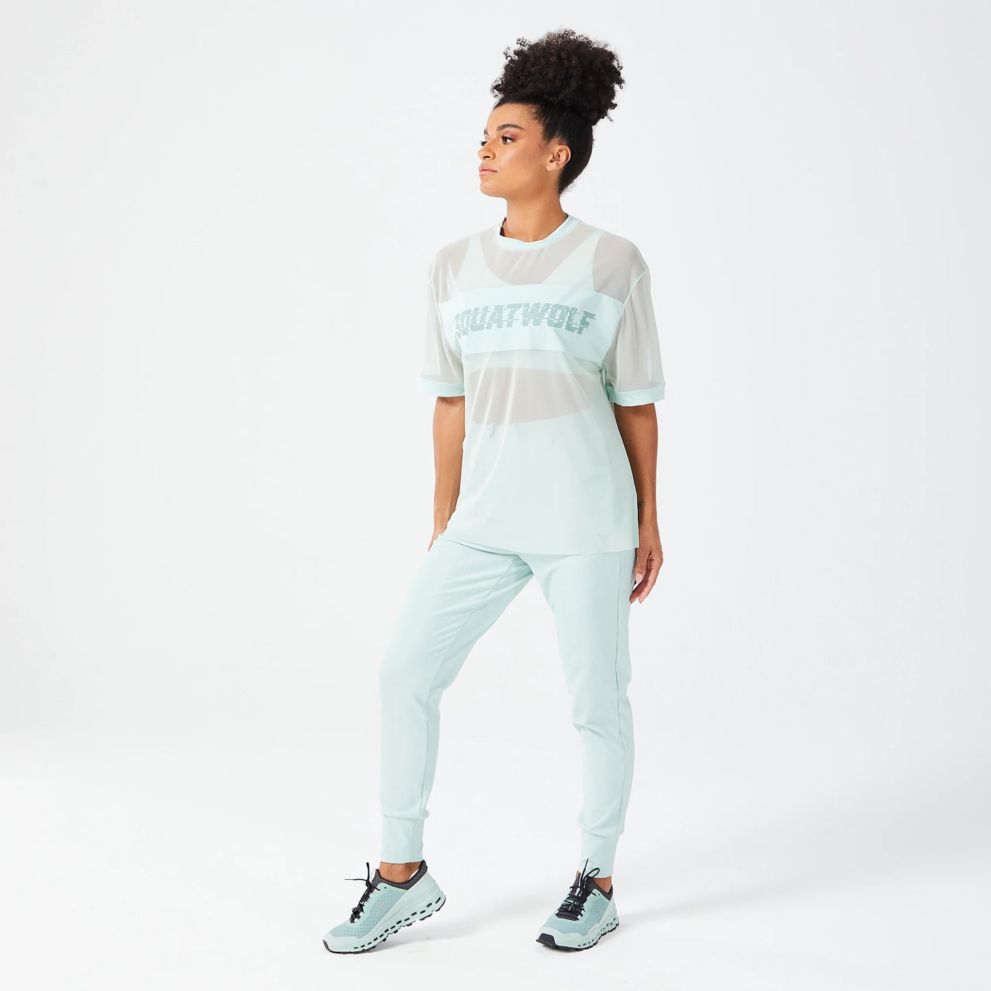 تيشيرت جليتش من قماش شبكي - سماوي فاتح