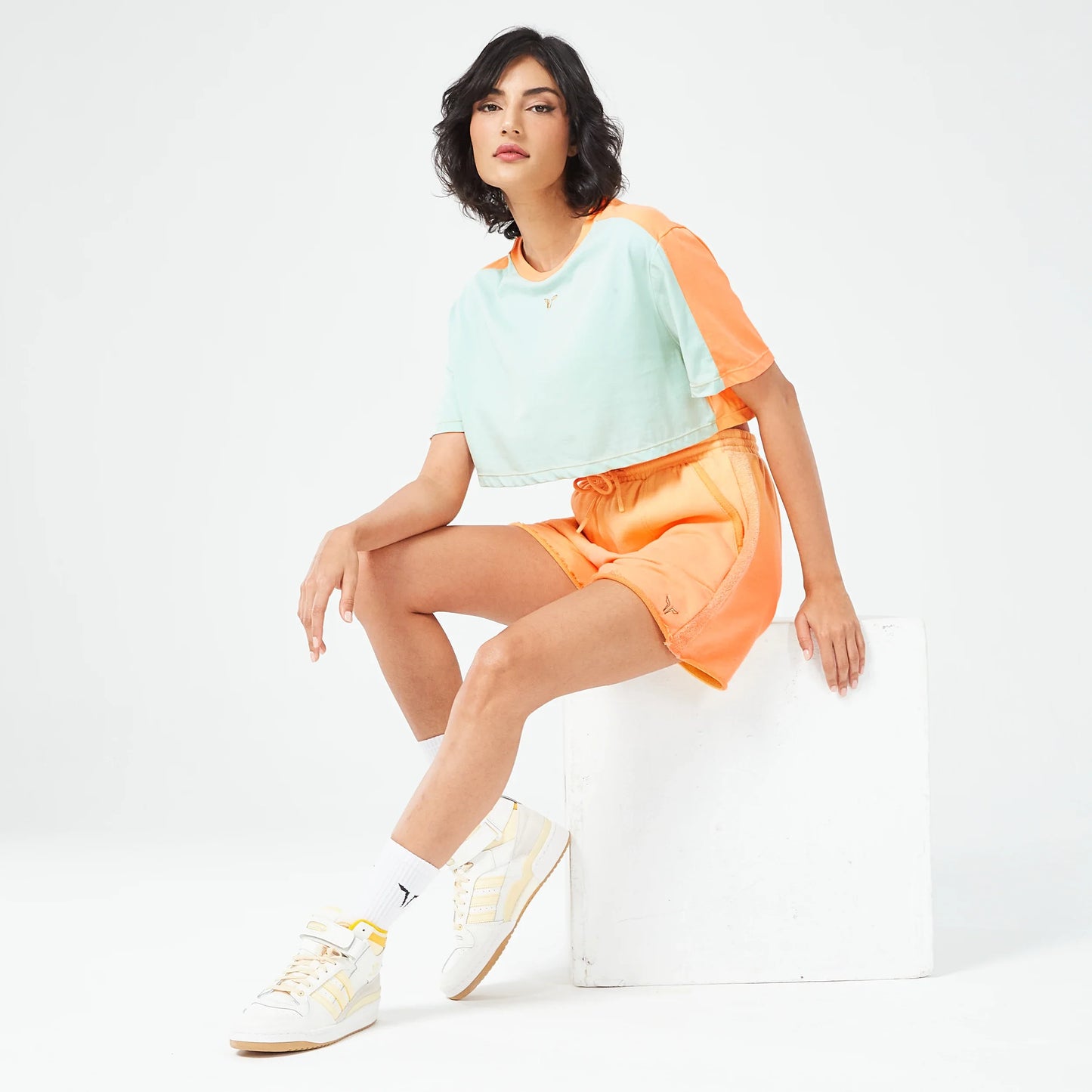 تيشيرت كروب ريتروجراد - سماوي فاتح مارل / برتقالي شيفون مارل