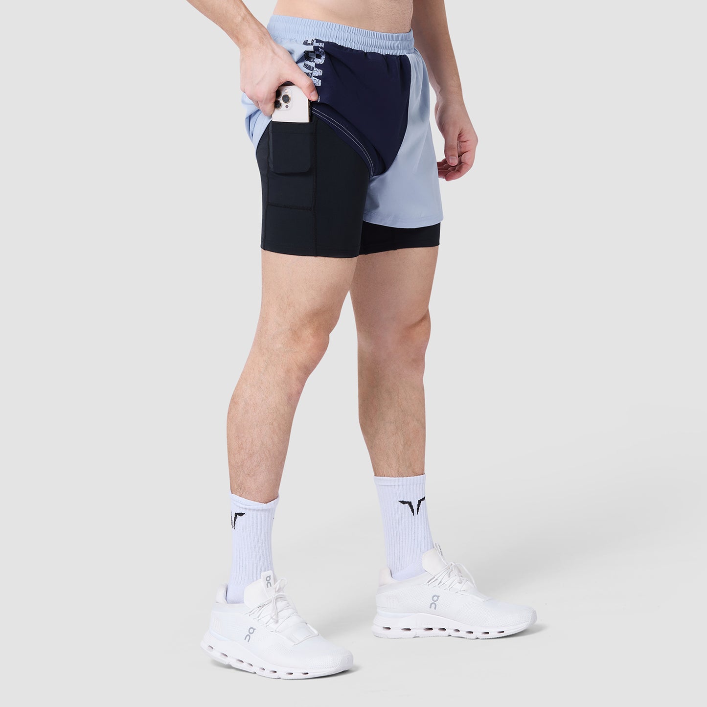 شورت كور  5 انش 2 في 1 - كحلي & أزرق سماوي