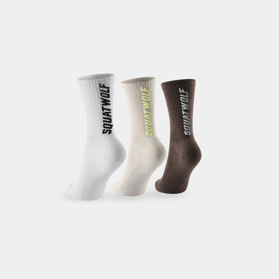 جوارب نصف الساق بشعار 3 قطع - أبيض لؤلؤي و فضي مطفي و كستنائي