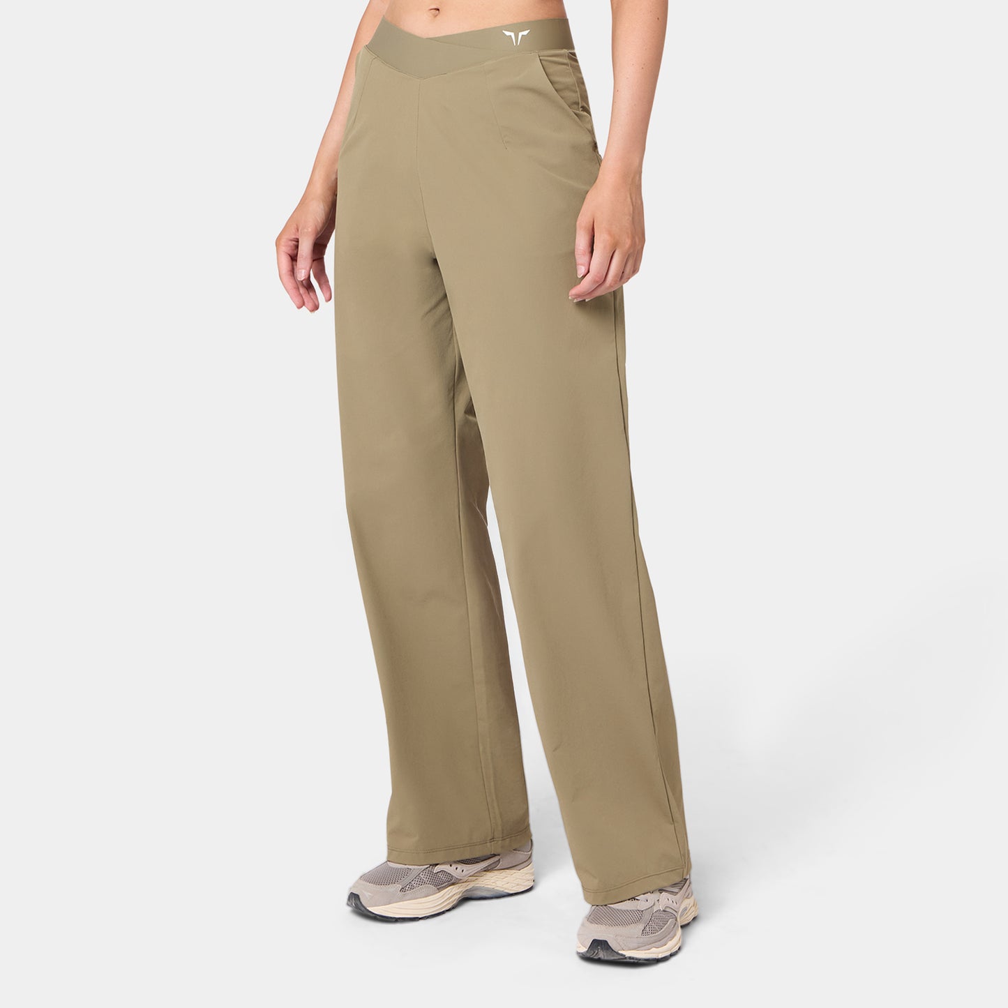 بنطلون واسع الساقين بخصر متقاطع - عشبي