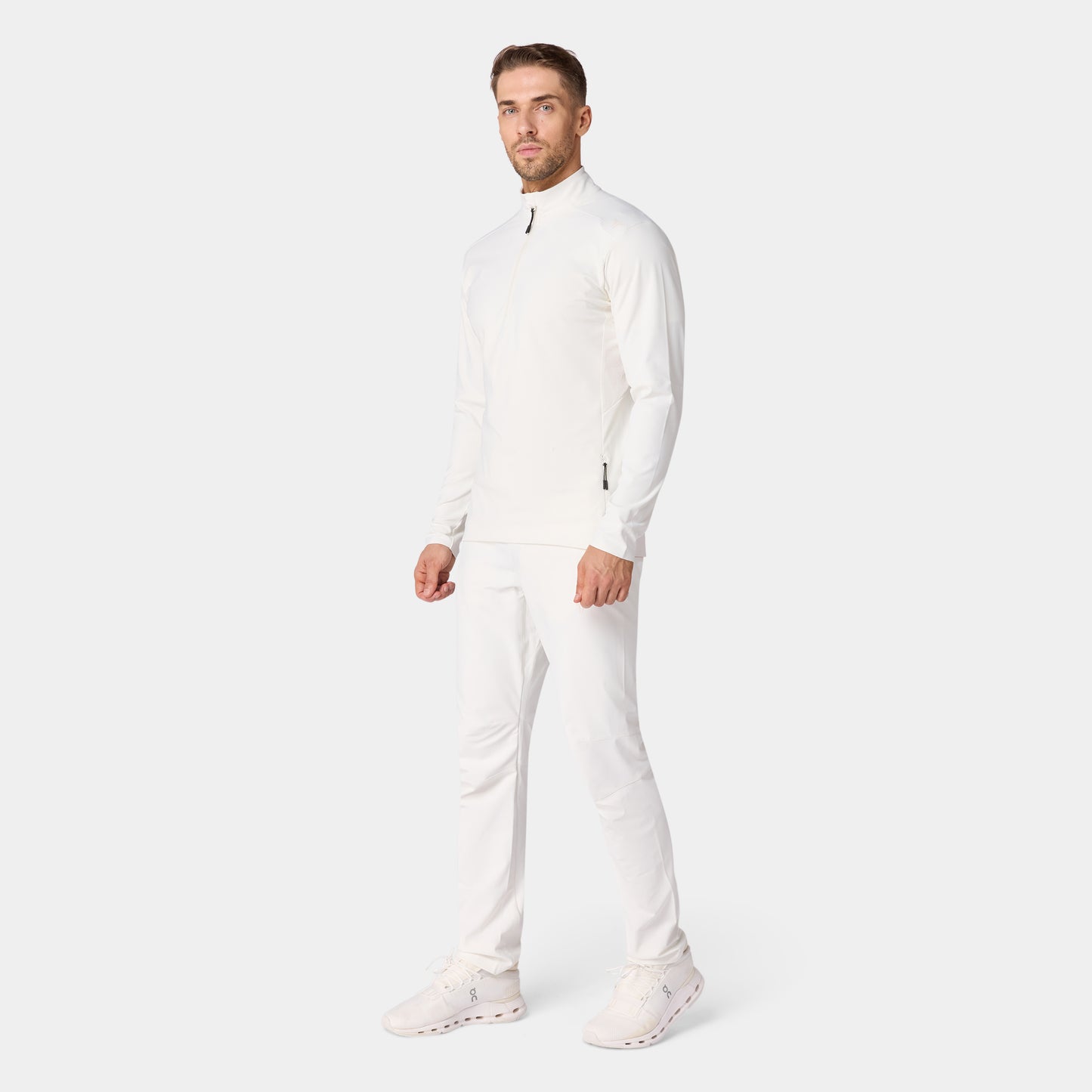 توب آكت دراي® مع ربع سحاب و أكمام طويلة - أبيض لؤلؤي