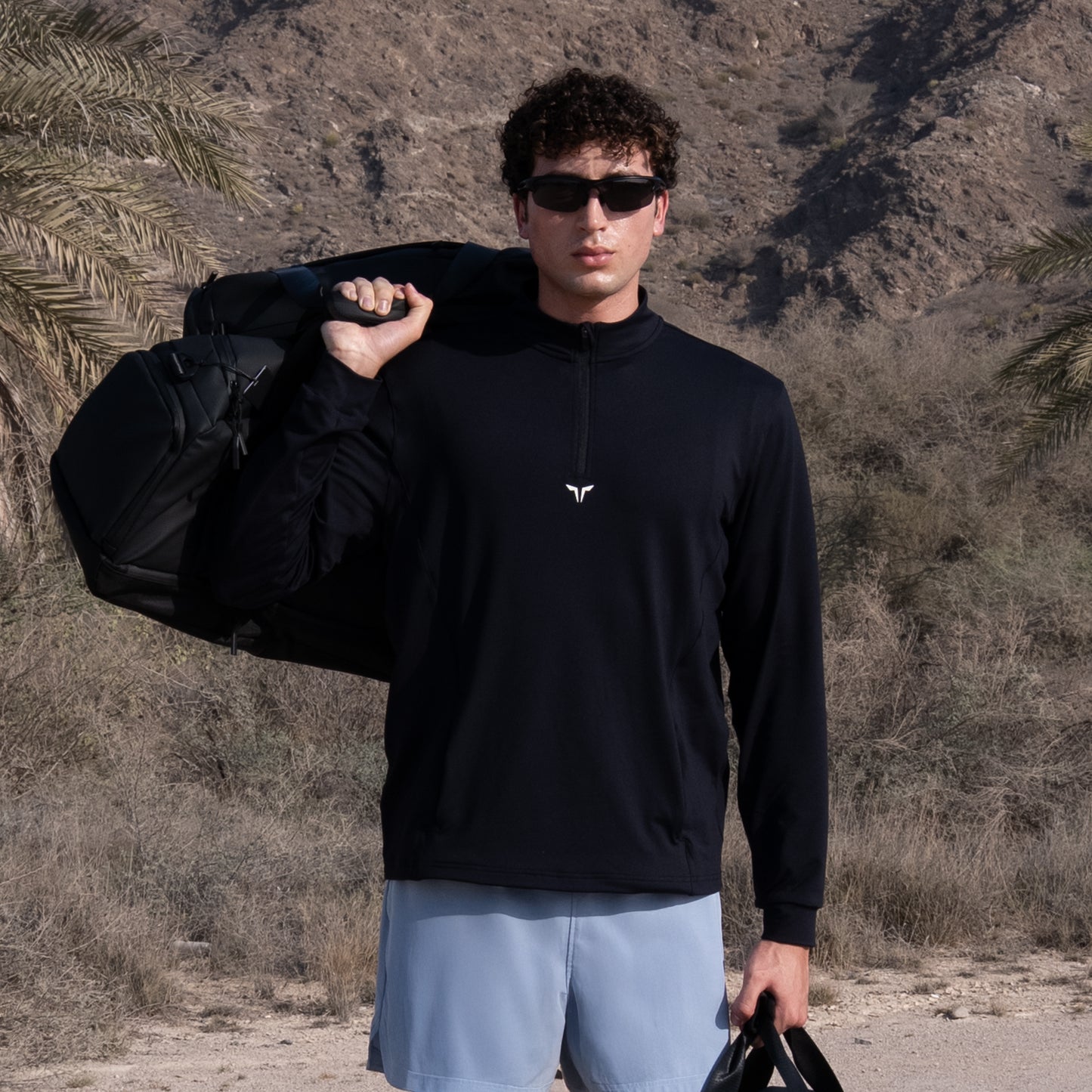 Quarter Zip Long Sleeves Training T-shirt - Black