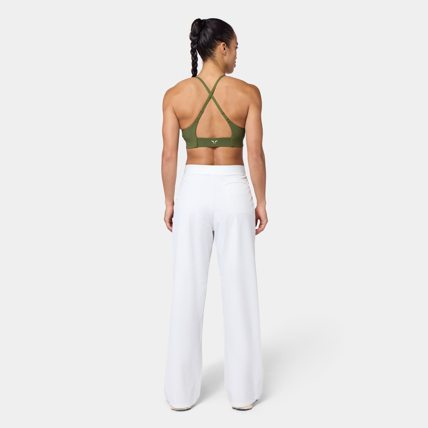 بنطلون واسع الساقين بخصر متقاطع - أبيض لؤلؤي