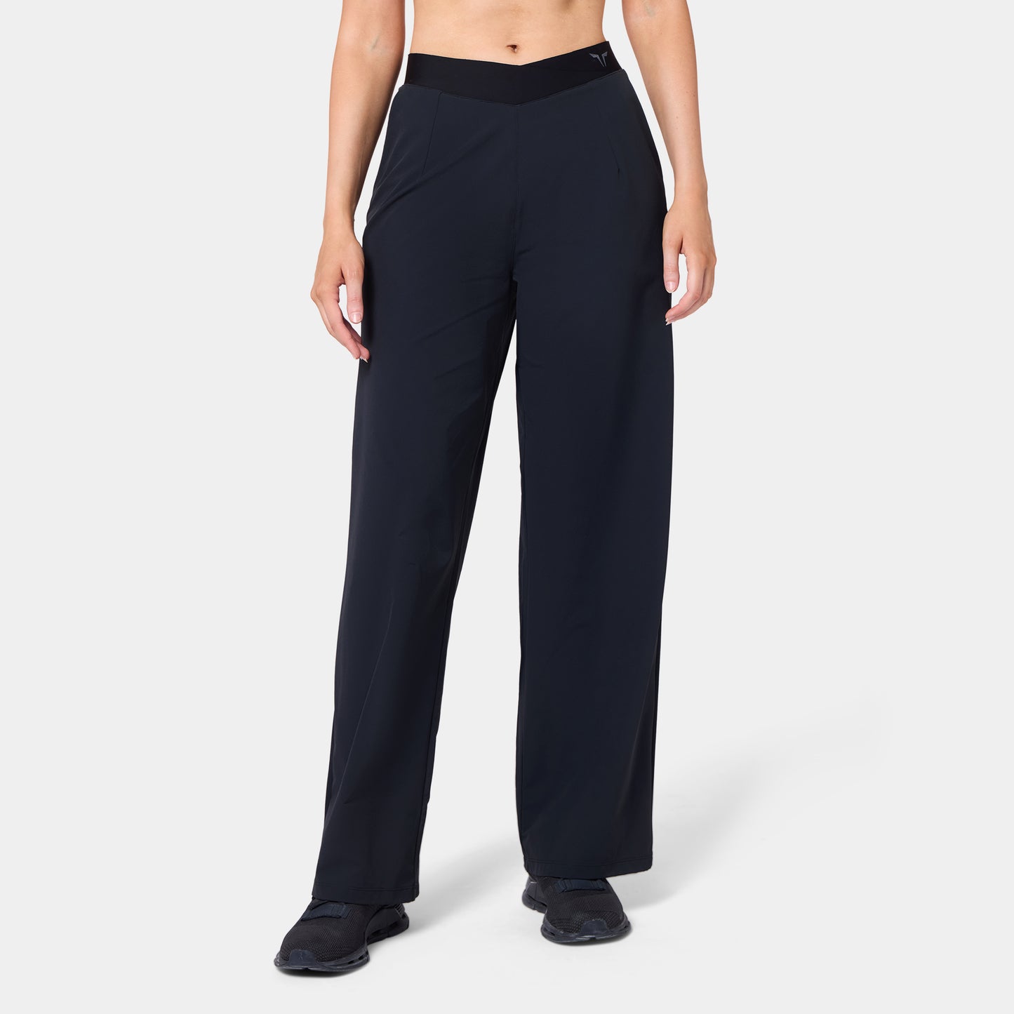 بنطلون واسع الساقين بخصر متقاطع - أسود