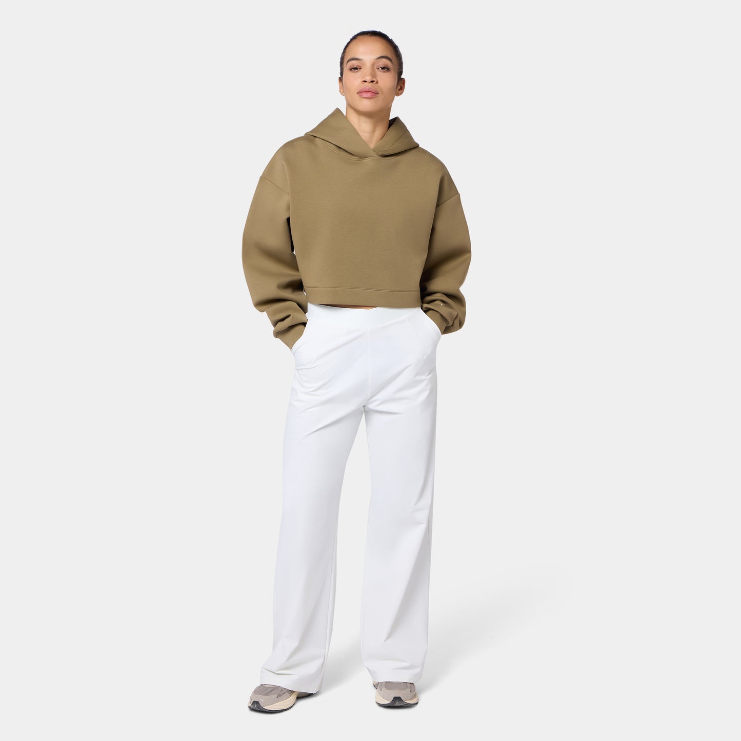 هودي كروب فضفاض - زيتوني