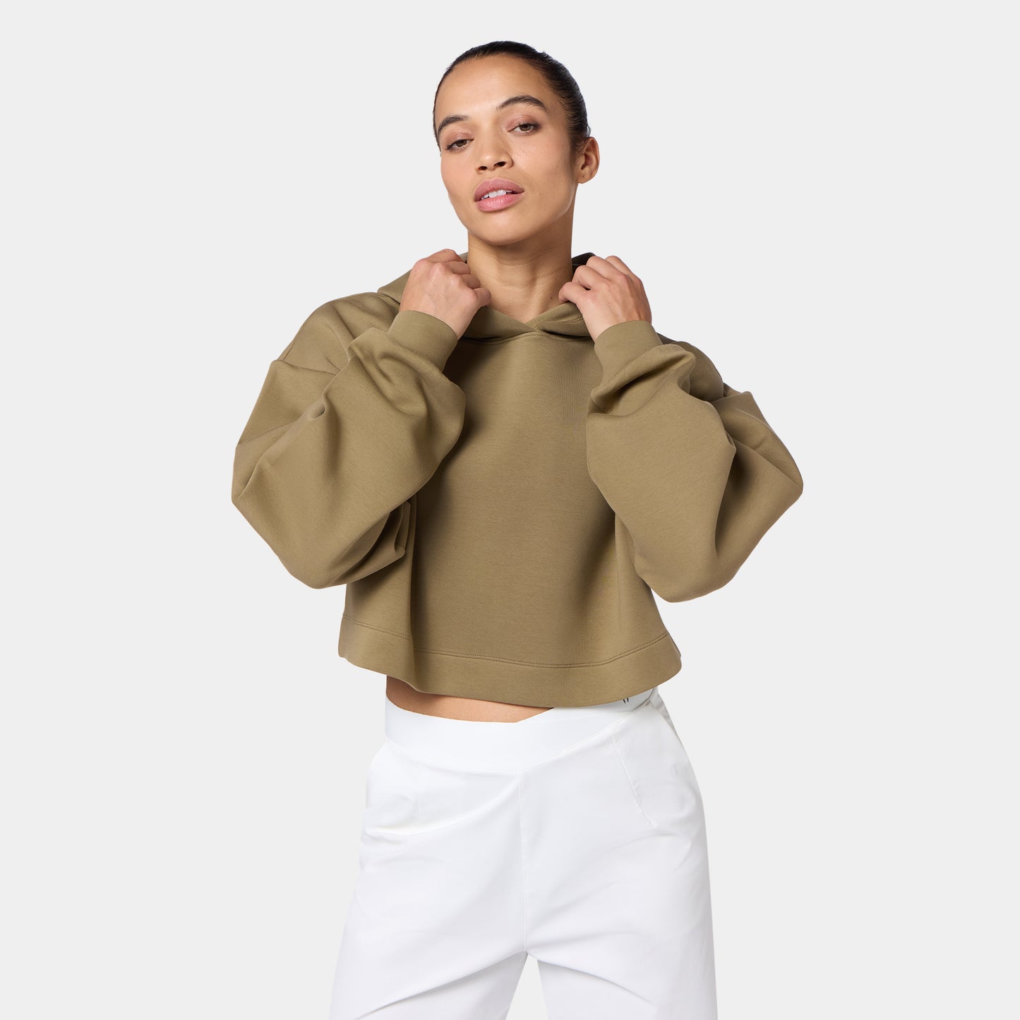 هودي كروب فضفاض - زيتوني