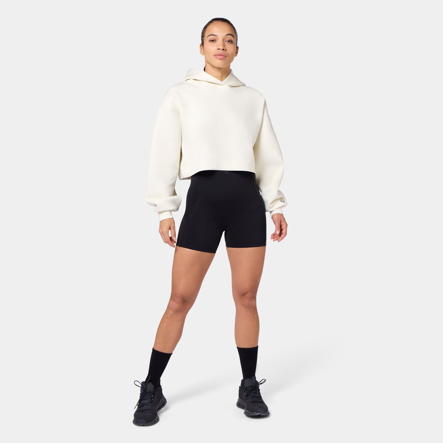 هودي كروب فضفاض - أبيض لؤلؤي