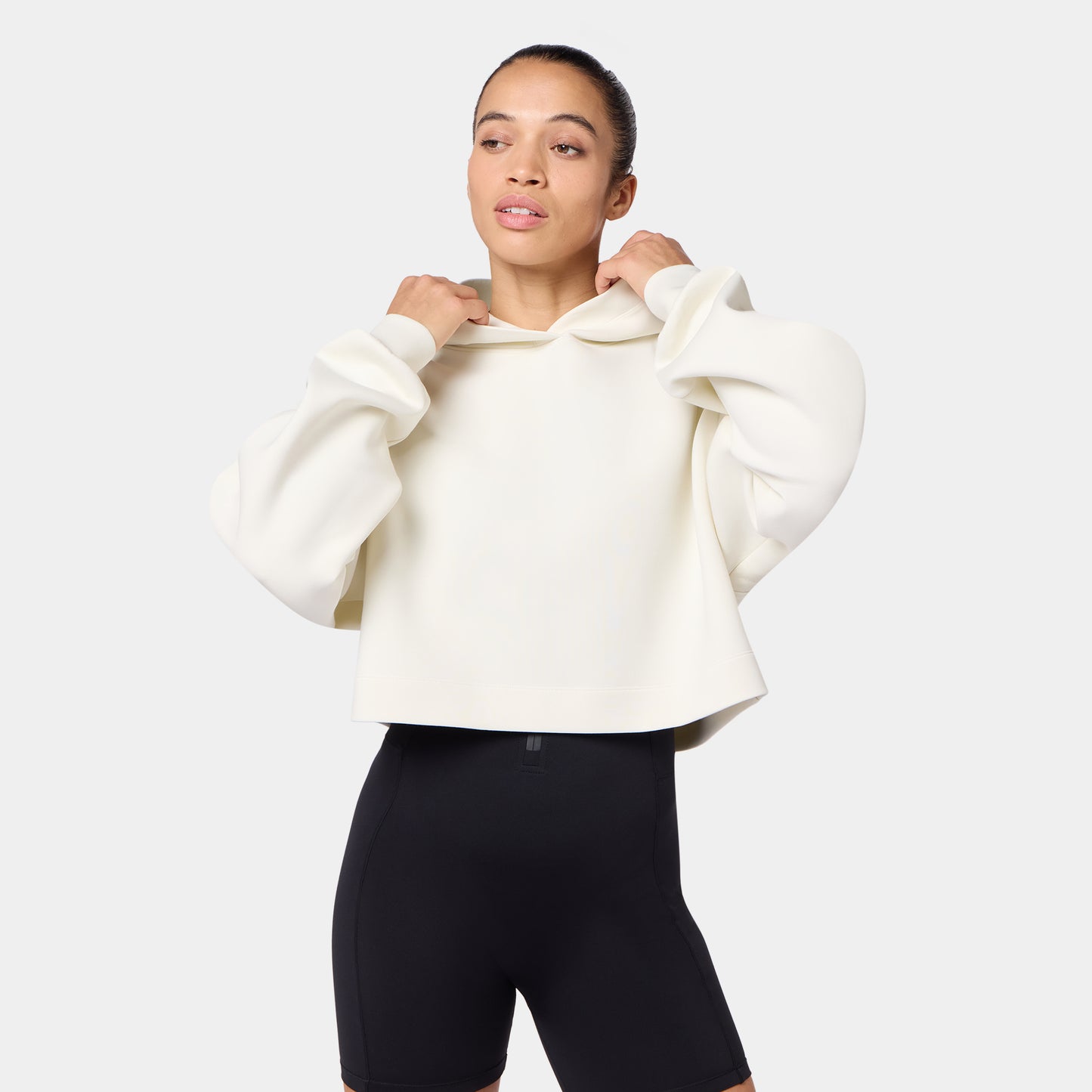 هودي كروب فضفاض - أبيض لؤلؤي