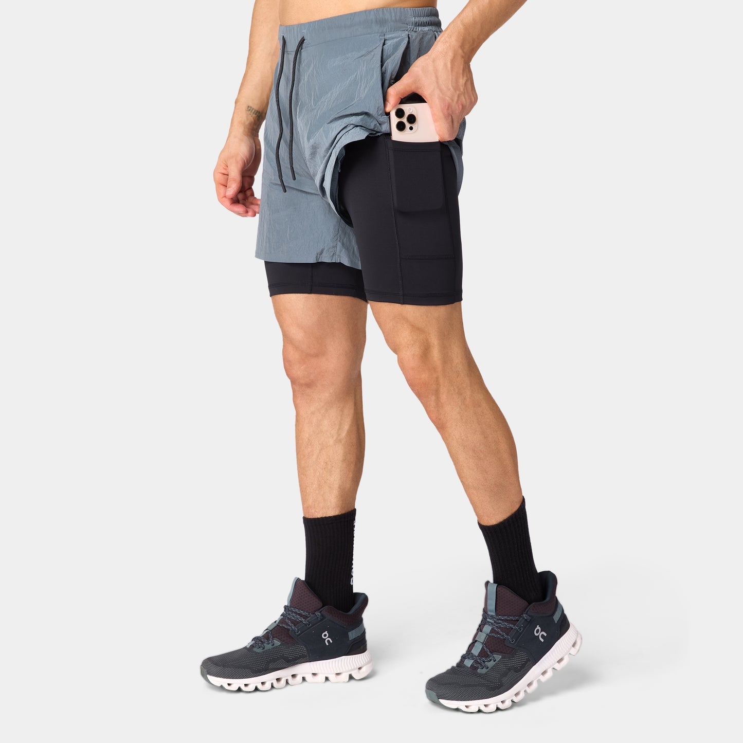 شورت آكت دراي® 2 في 1 7"- أزرق رمادي