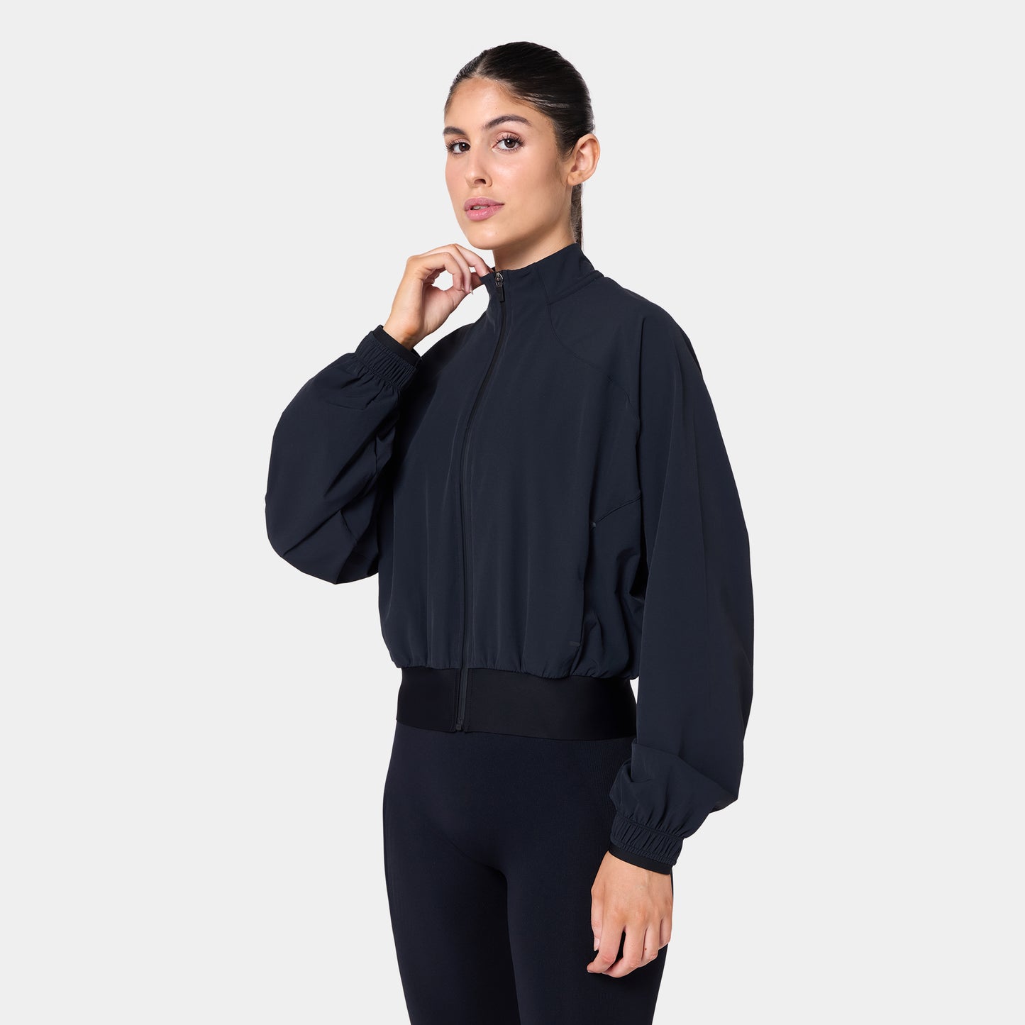 جاكيت ووفن بخصر مرتفع - أسود