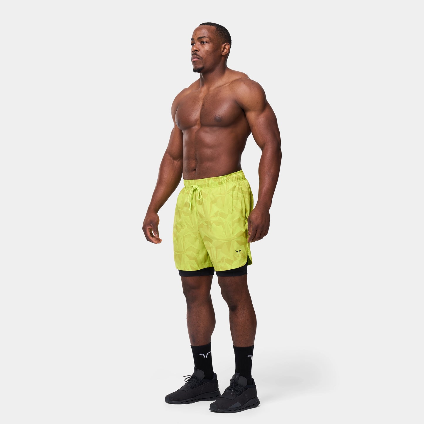 ليمتليس شورت 2 في 1 7 انش - أصفر فسفوري مموه