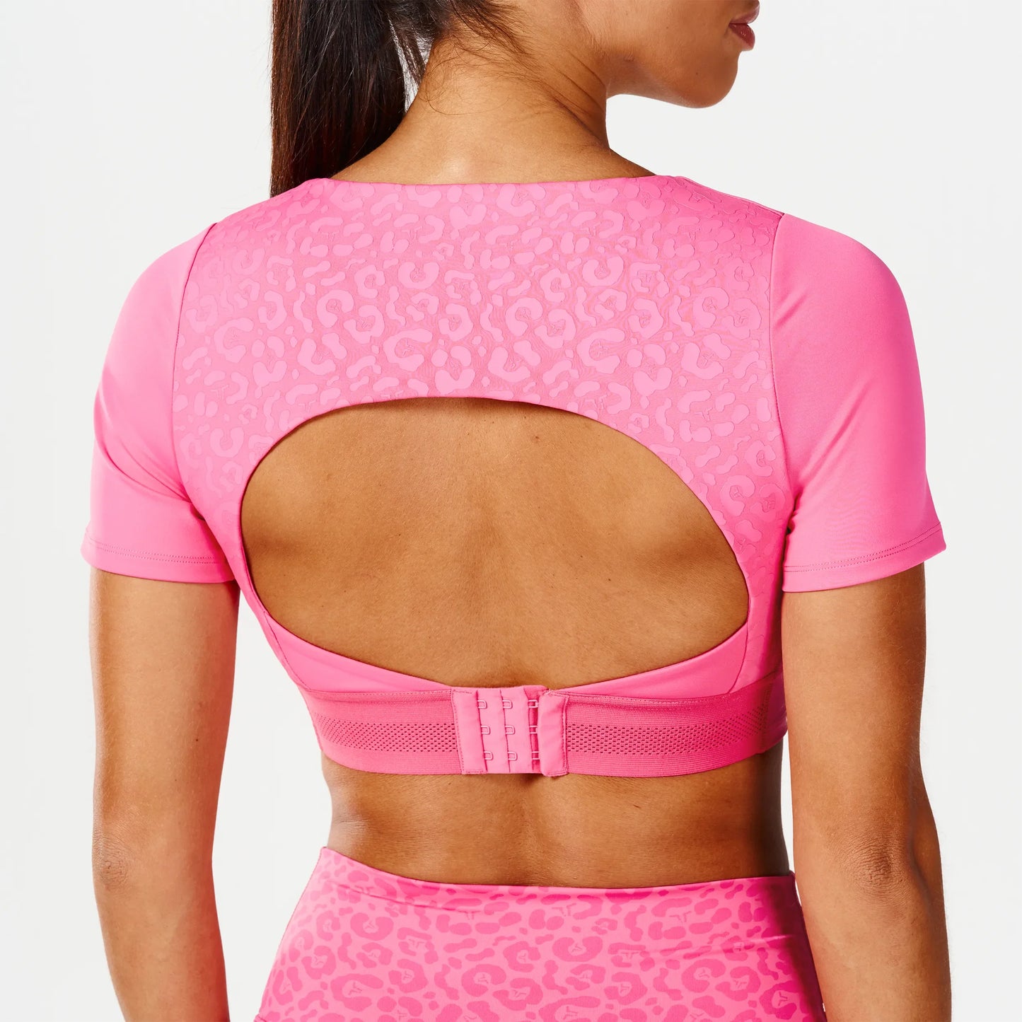 بلوزة بحمالة صدر مدمجة عالية التأثير - وردي فاقع