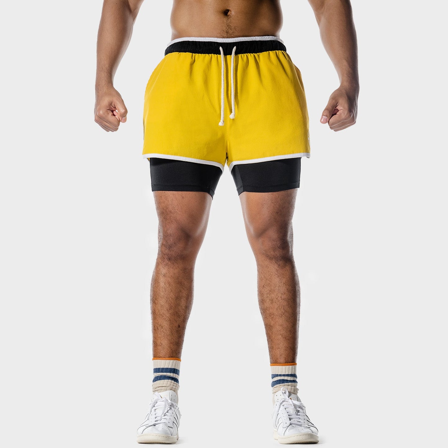 SQUATWOF-gym-wear-golden-era-2-in-1-shorts-yellow-workout-shorts-for-men