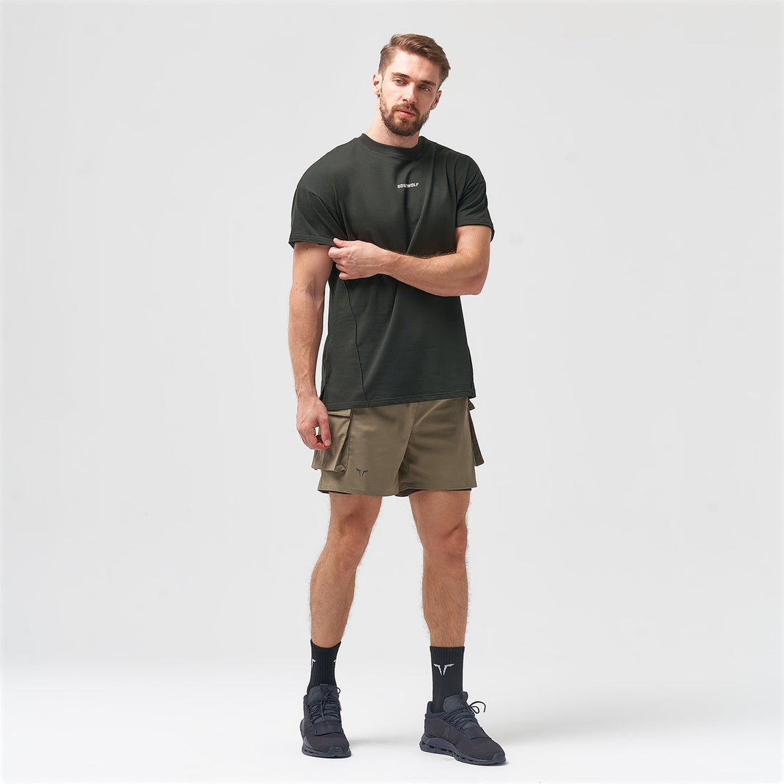 squatwolf-gym-wear-bodybuilding-tee-khaki-workout-shirts-for-men