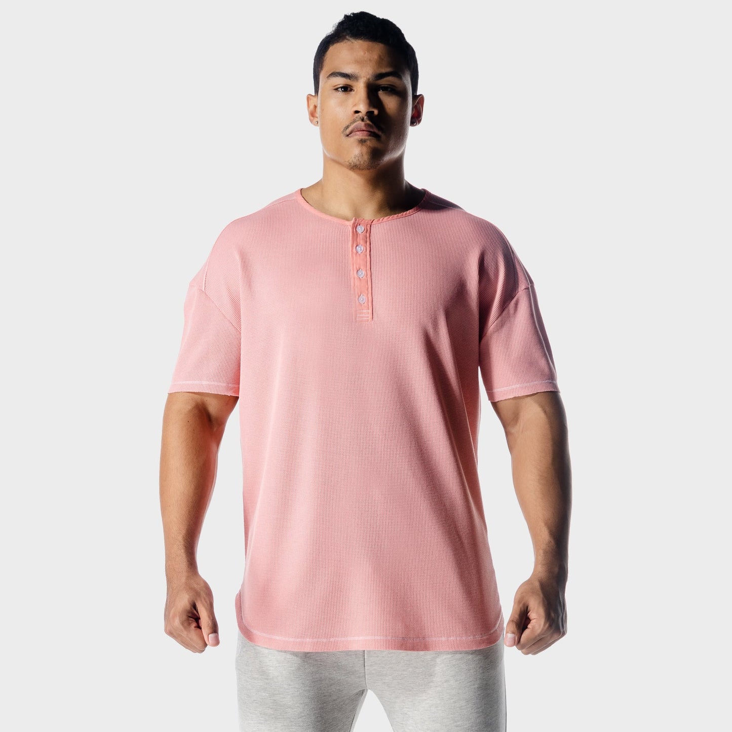 squatwolf-workout-shirts-golden-era-waffle-top-flamingo-pink-gym-wear-for-men
