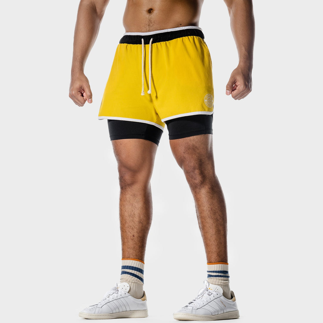 SQUATWOF-gym-wear-golden-era-2-in-1-shorts-yellow-workout-shorts-for-men