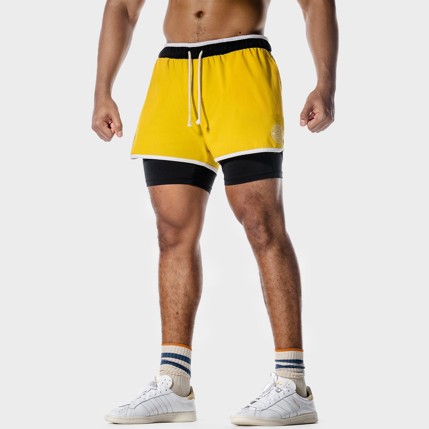 SQUATWOF-gym-wear-golden-era-2-in-1-shorts-yellow-workout-shorts-for-men