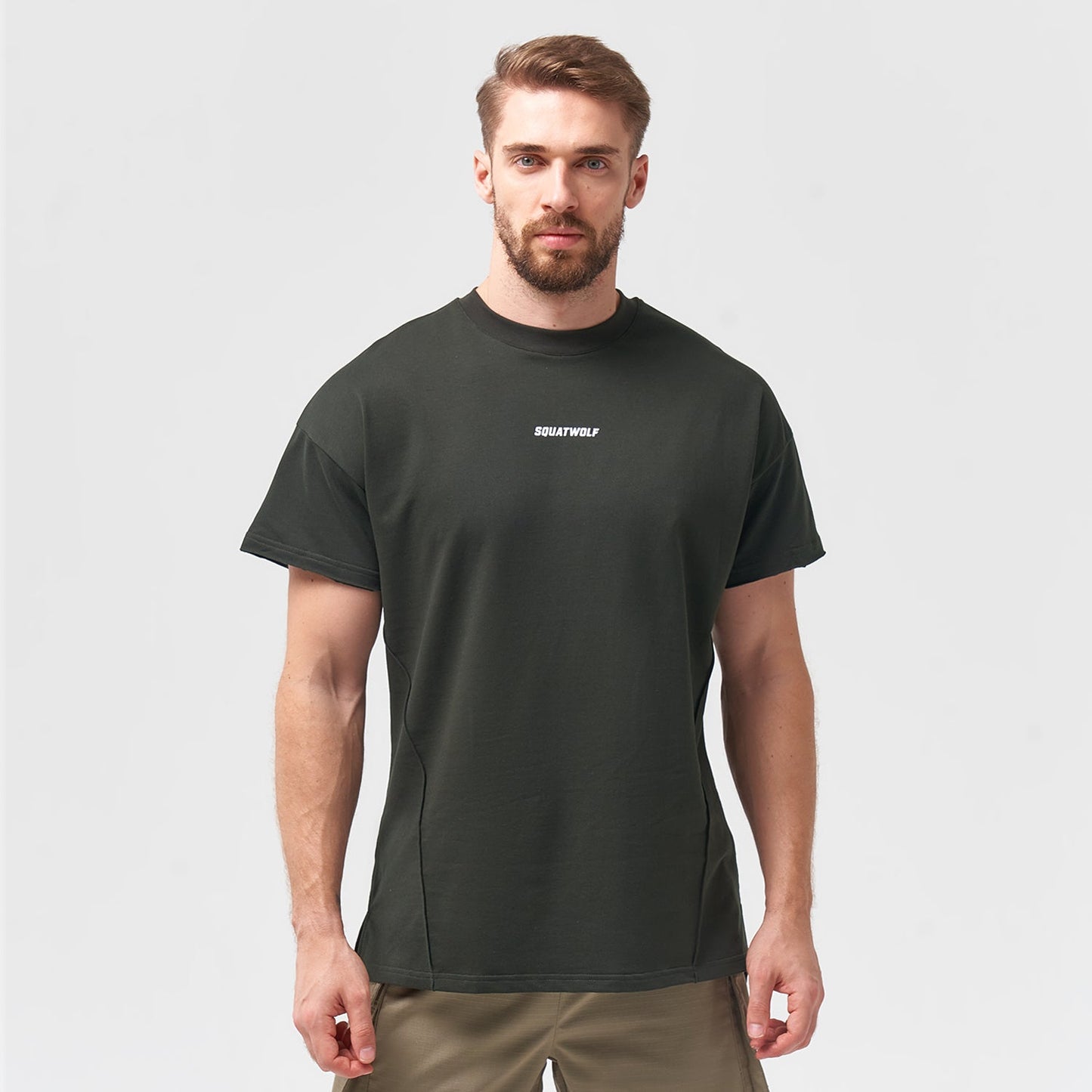 squatwolf-gym-wear-bodybuilding-tee-khaki-workout-shirts-for-men