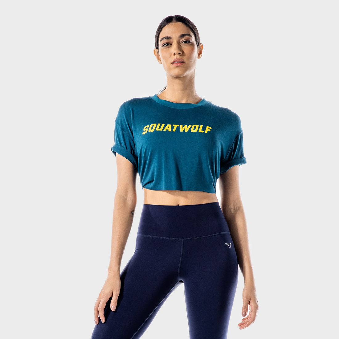 squatwolf-gym-t-shirts-for-women-iconic-crop-tee-teal-workout-clothes