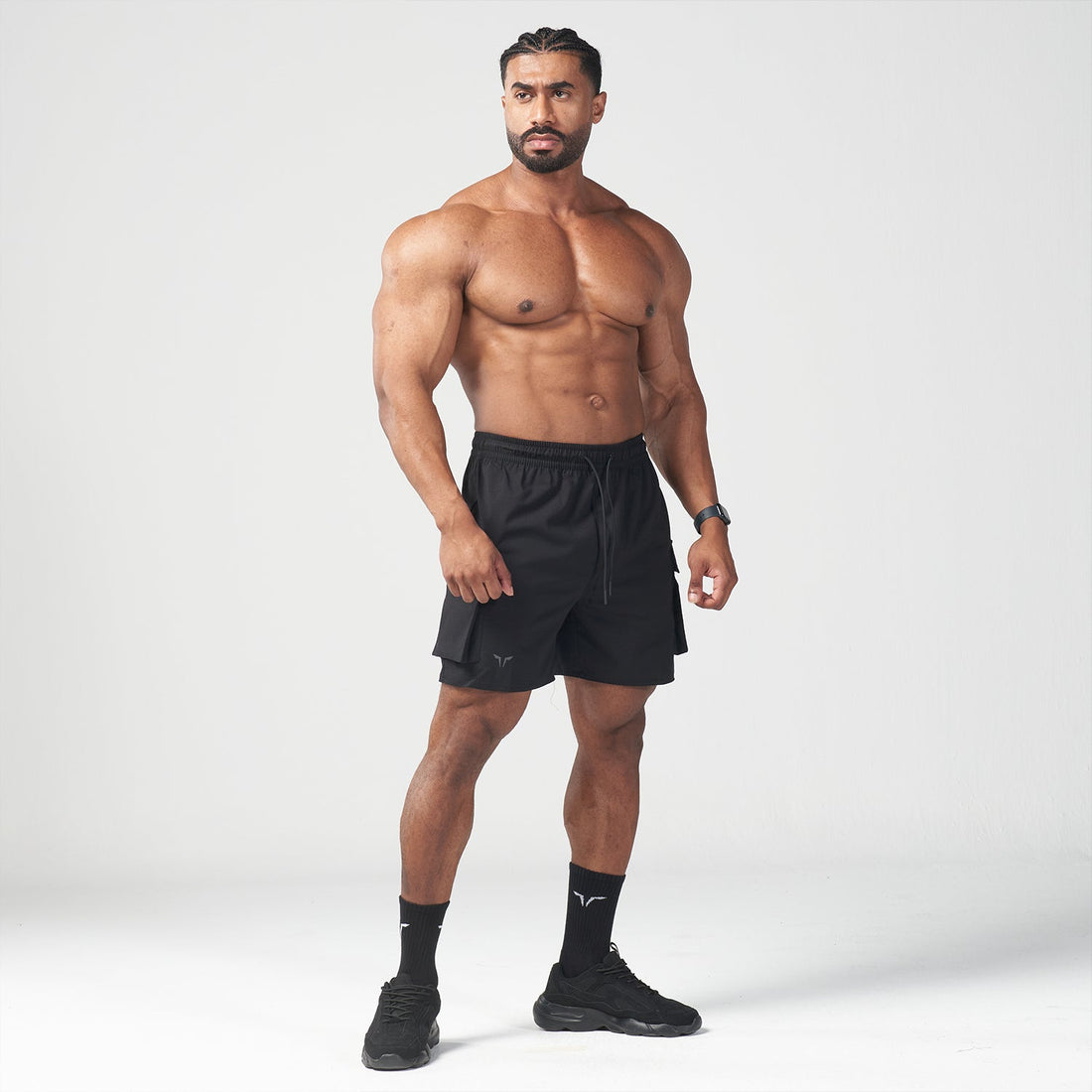 squatwolf-gym-wear-code-urban-cargo-shorts-black-workout-short-for-men