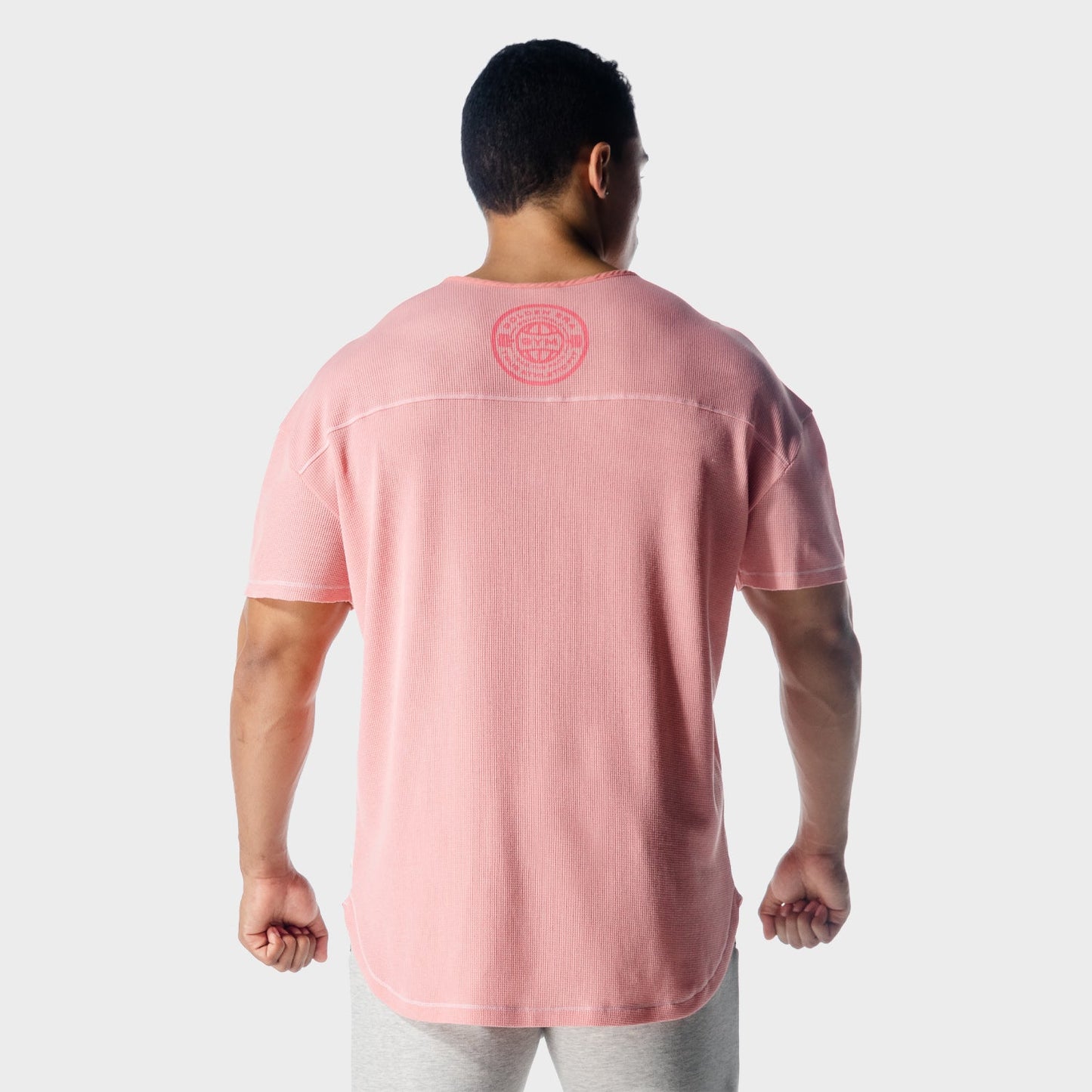 squatwolf-workout-shirts-golden-era-waffle-top-flamingo-pink-gym-wear-for-men