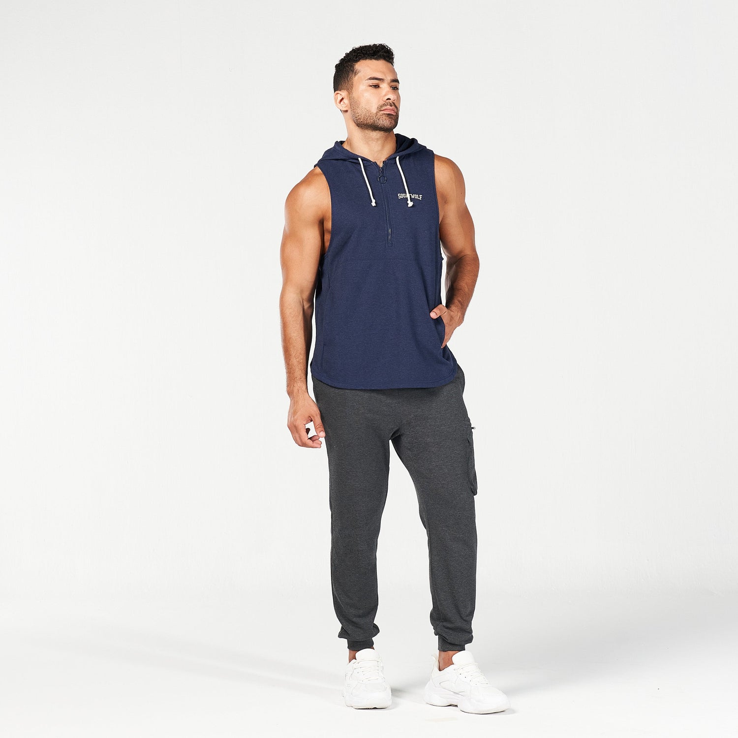 squatwolf-gym-wear-golden-era-new-school-hooded-tank-navy-marl-workout-tank-tops-for-men