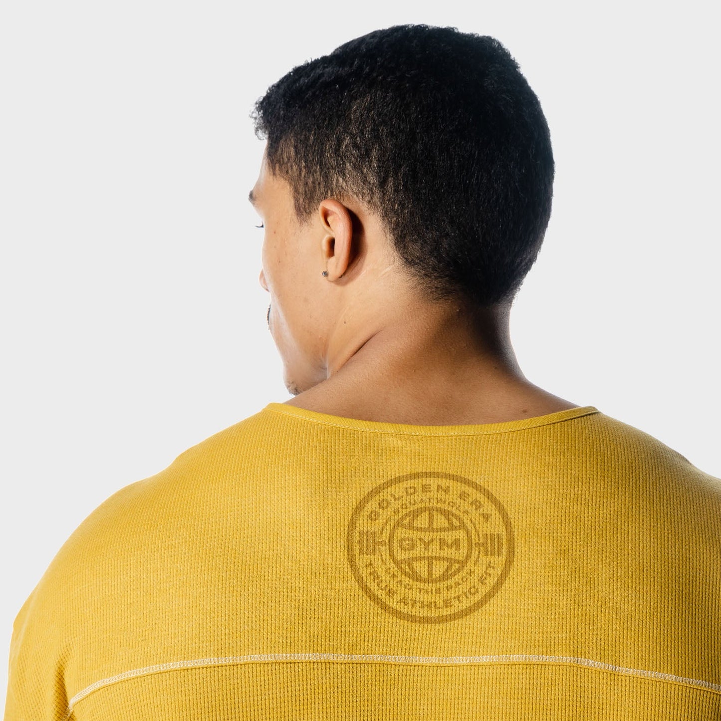squatwolf-workout-shirts-golden-era-waffle-top-lemon-curry-gym-wear-for-men