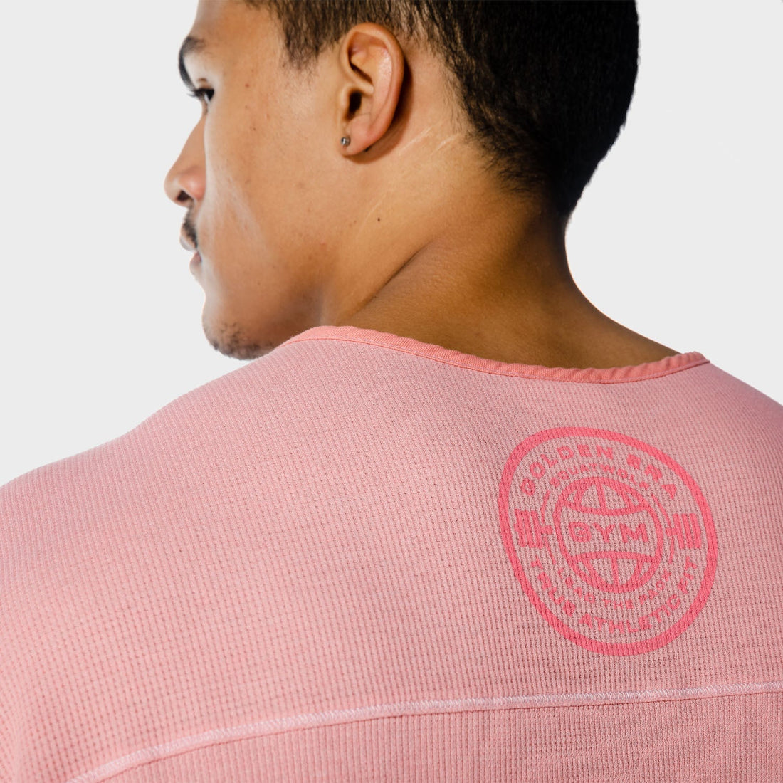 squatwolf-workout-shirts-golden-era-waffle-top-flamingo-pink-gym-wear-for-men