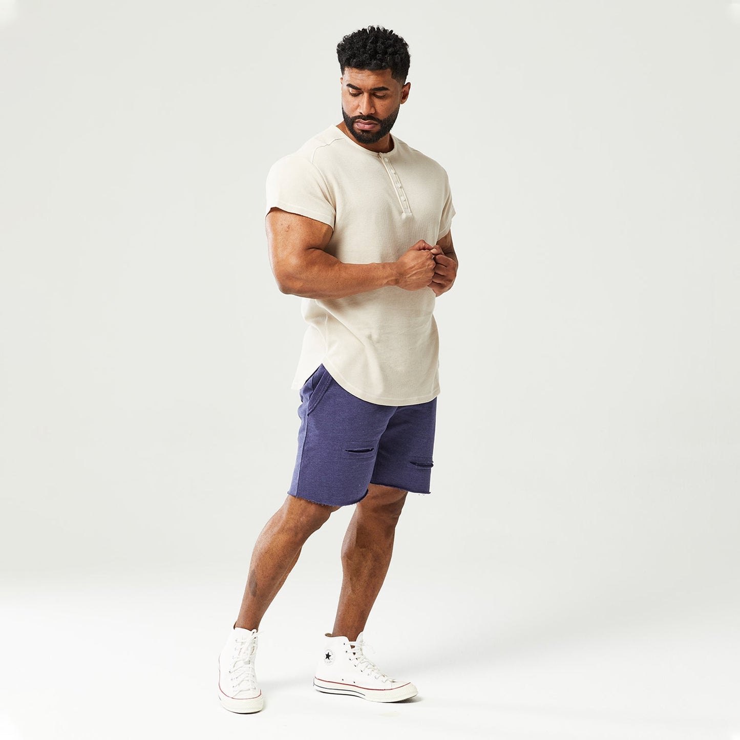 squatwolf-gym-wear-golden-era-waffle-top-short-sleeves-grey-morn-workout-short-for-men