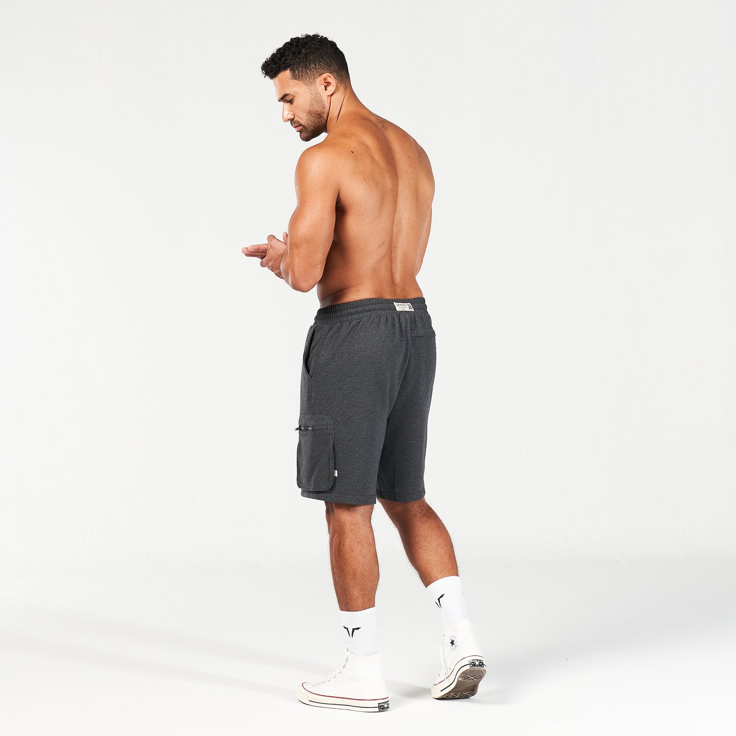 squatwolf-gym-wear-golden-era-new-gen-jogger-shorts-black-marl-workout-short-for-men