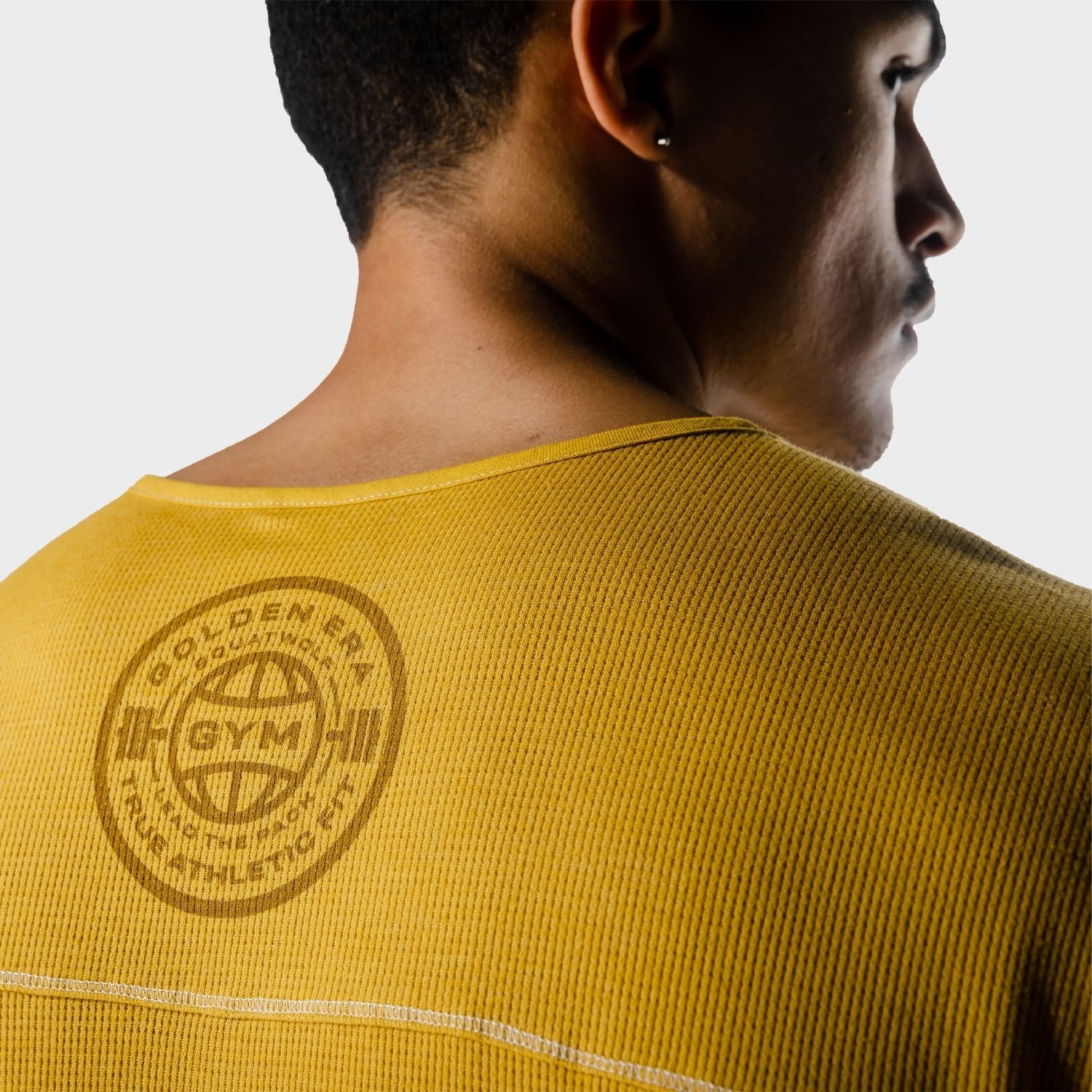 squatwolf-workout-shirts-golden-era-waffle-top-lemon-curry-gym-wear-for-men