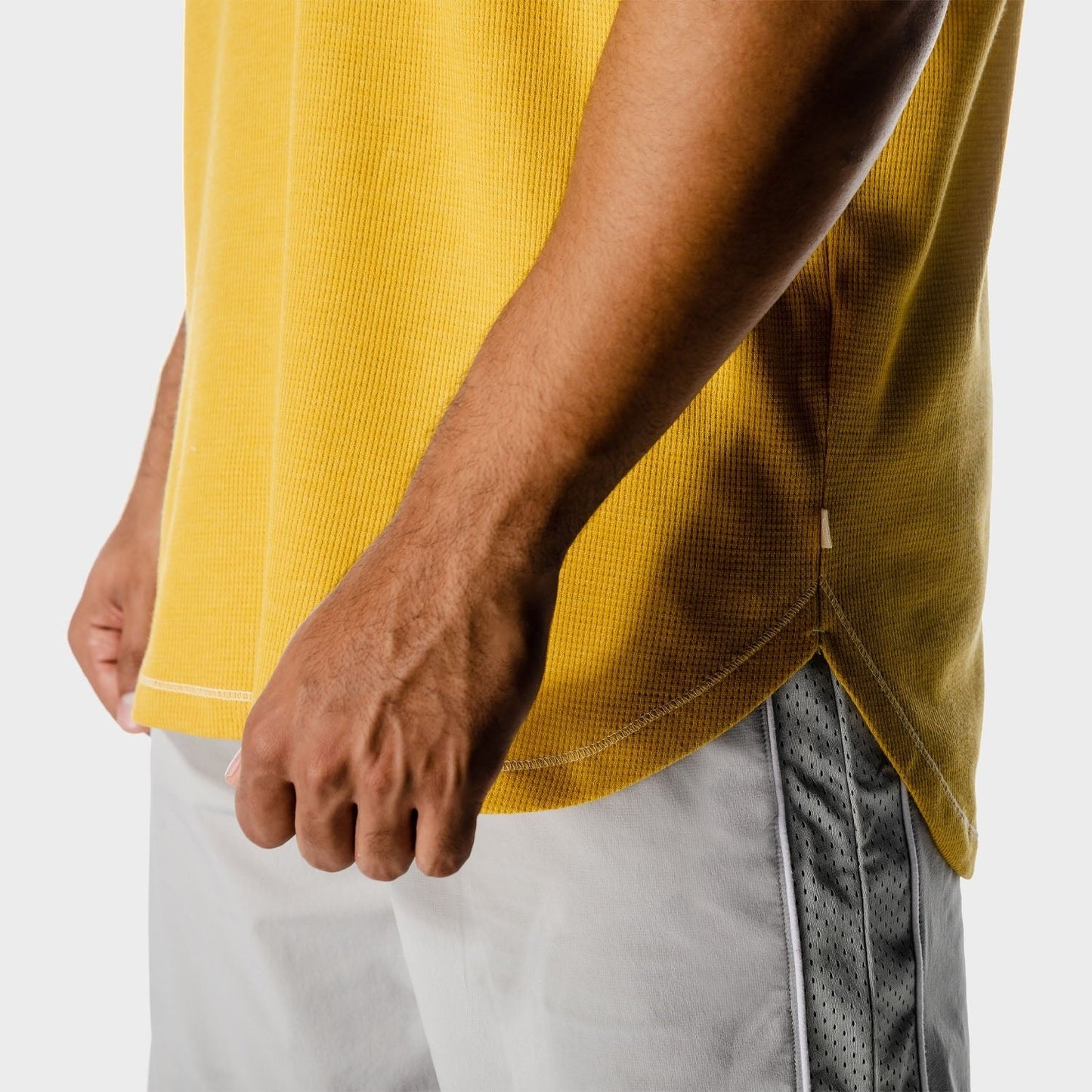 squatwolf-workout-shirts-golden-era-waffle-top-lemon-curry-gym-wear-for-men